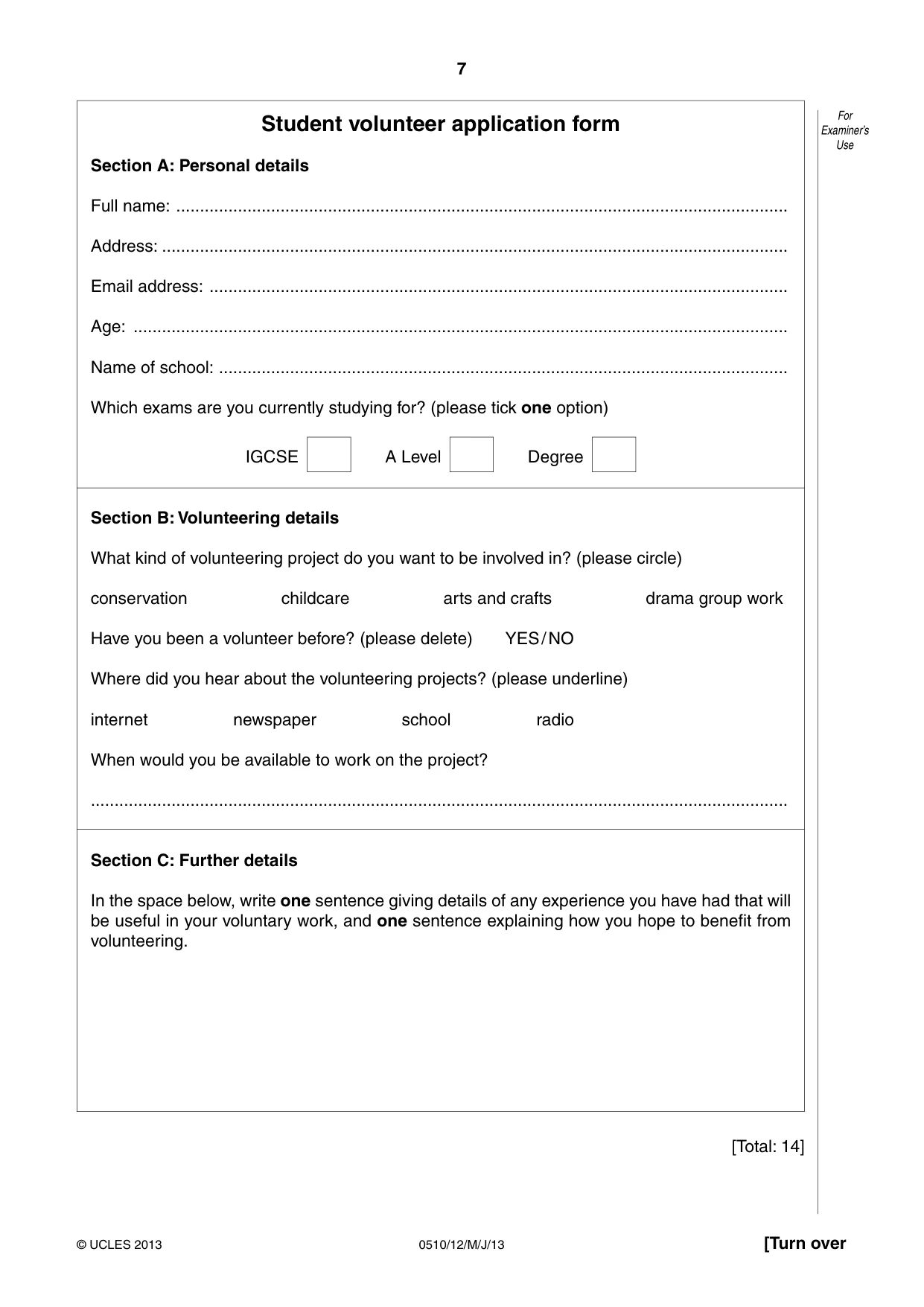 Cambridge IGCSE English - Second Language (oral endorsement) 0510 2013 May/June Paper 1 · Variant 2 question paper, page 7 of 16