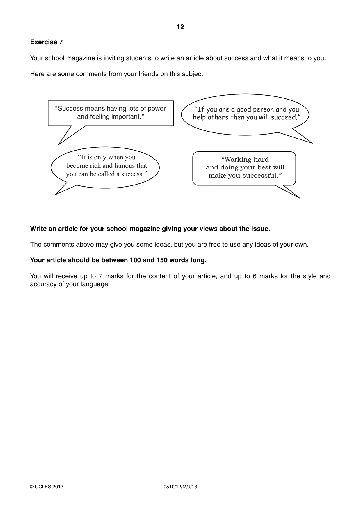 Cambridge IGCSE English - Second Language (oral endorsement) 0510 2013 May/June Paper 1 · Variant 2 question paper, page 12 of 16