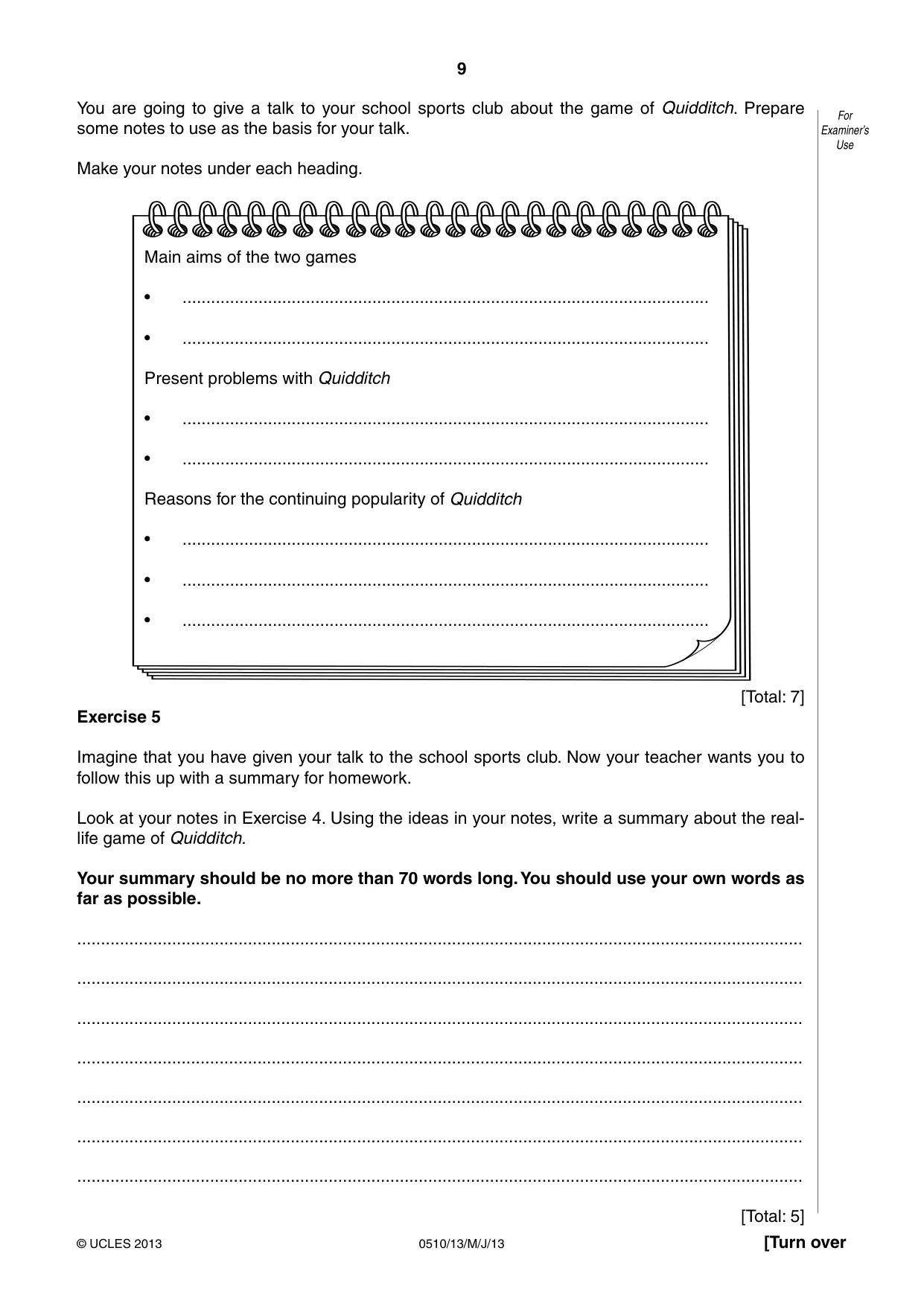 Cambridge IGCSE English - Second Language (oral endorsement) 0510 2013 May/June Paper 1 · Variant 3 question paper, page 9 of 16