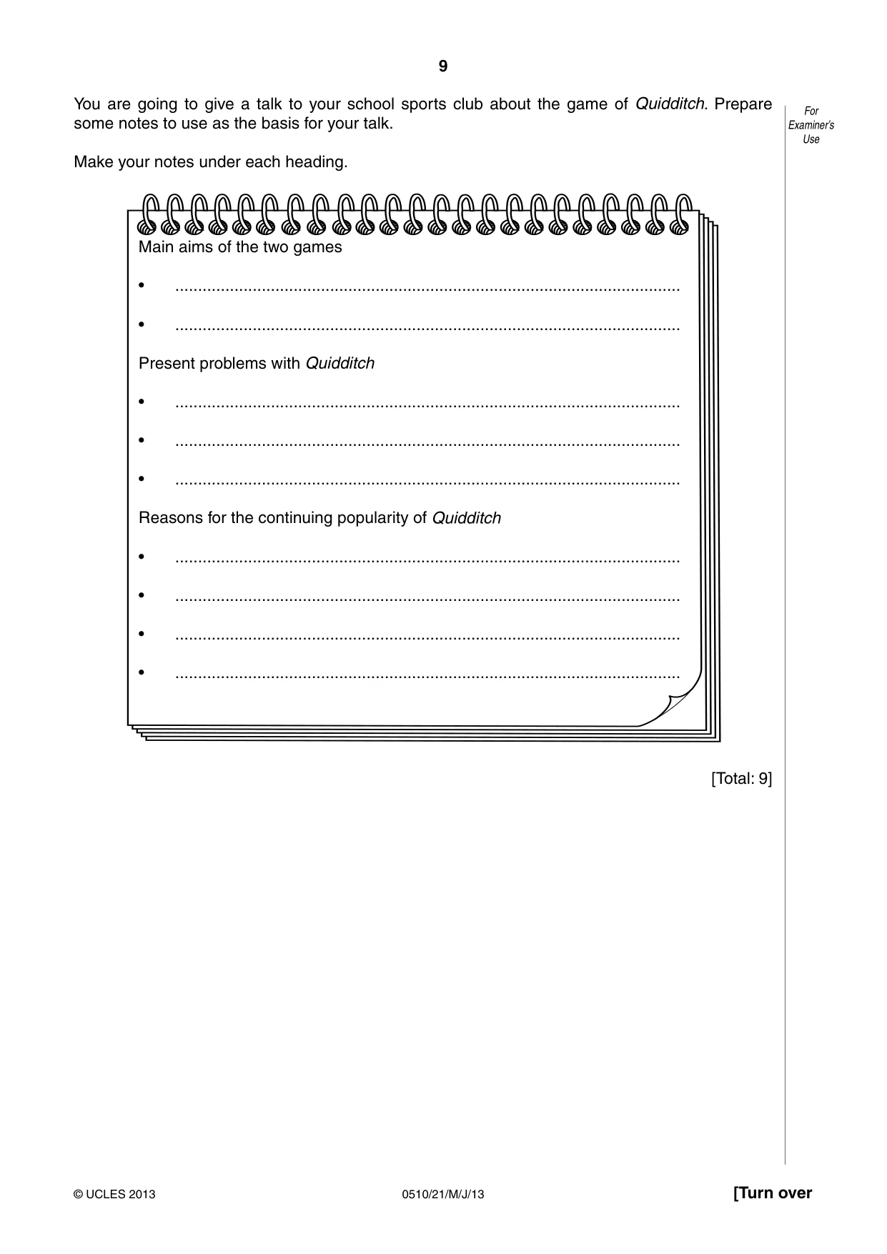 Cambridge IGCSE English - Second Language (oral endorsement) 0510 2013 May/June Paper 2 · Variant 1 question paper, page 9 of 16