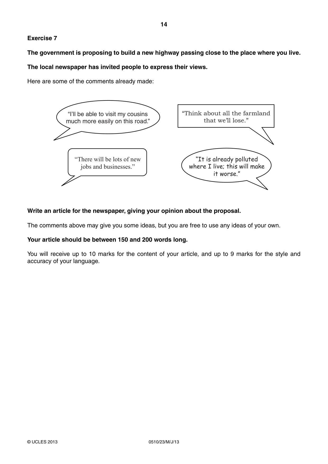 Cambridge IGCSE English - Second Language (oral endorsement) 0510 2013 May/June Paper 2 · Variant 3 question paper, page 14 of 16