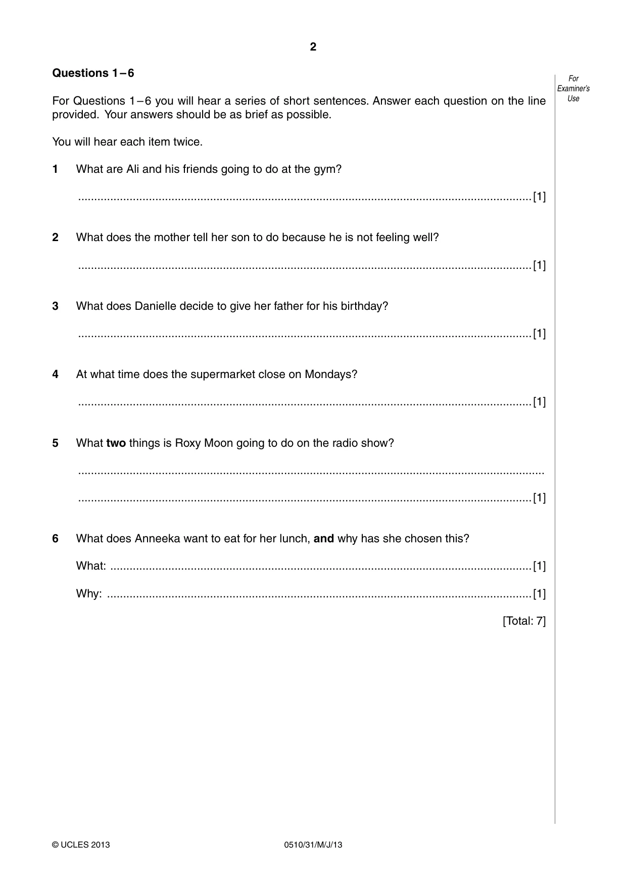 Cambridge IGCSE English - Second Language (oral endorsement) 0510 2013 May/June Paper 3 · Variant 1 question paper, page 2 of 8