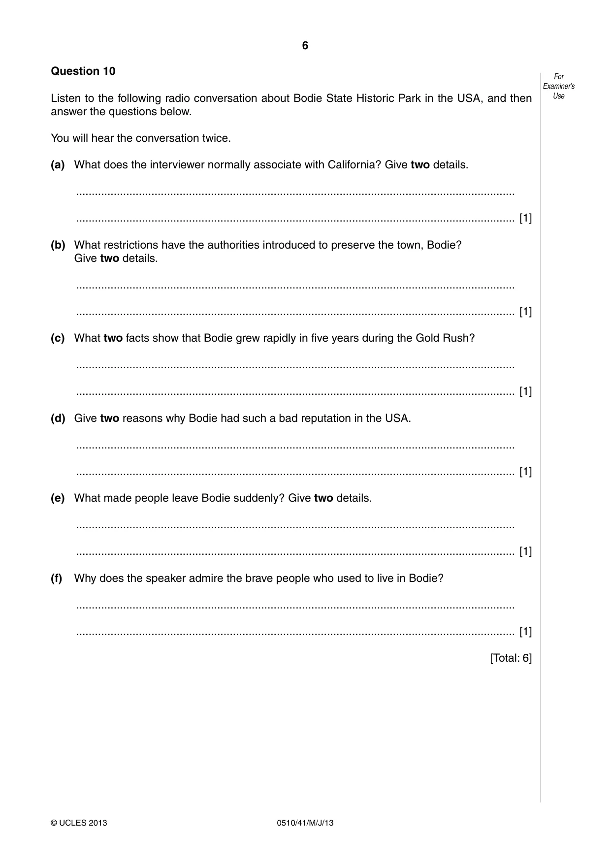 Cambridge IGCSE English - Second Language (oral endorsement) 0510 2013 May/June Paper 4 · Variant 1 question paper, page 6 of 8