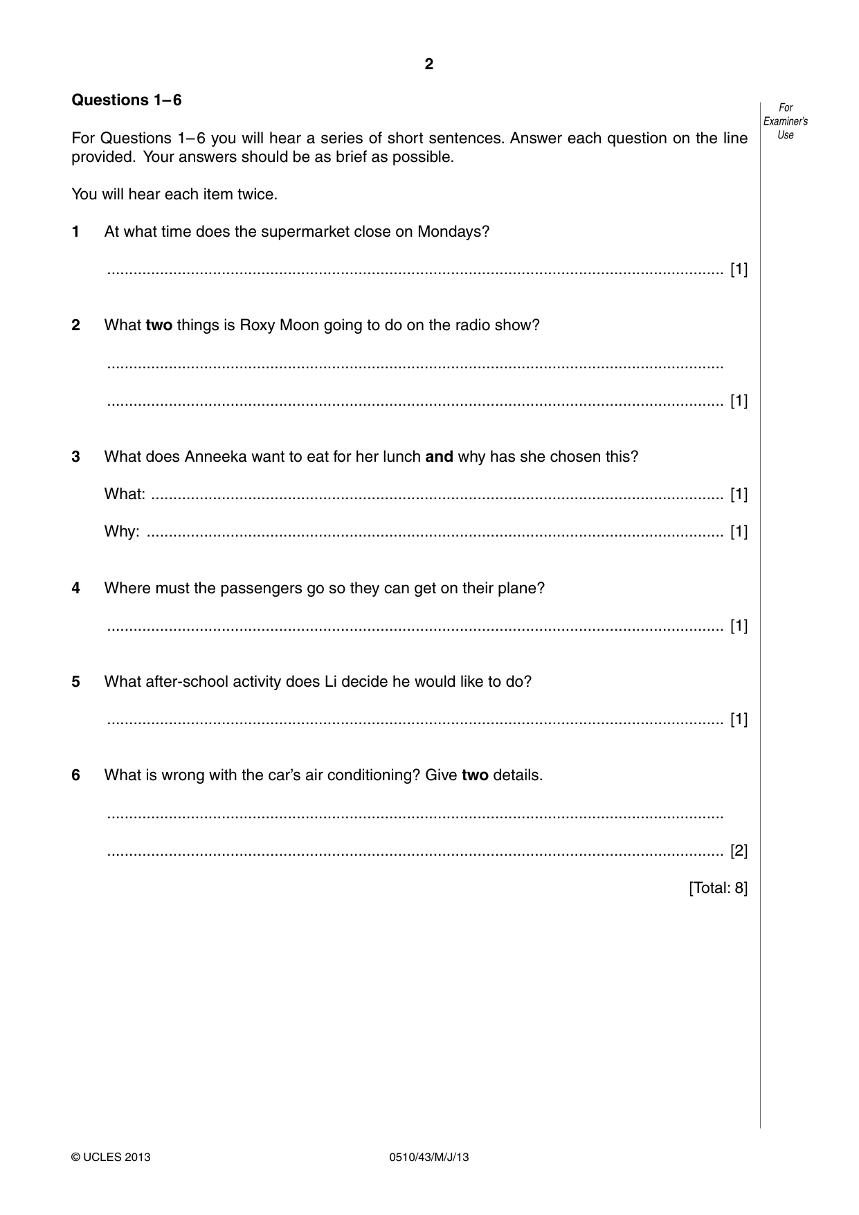 Cambridge IGCSE English - Second Language (oral endorsement) 0510 2013 May/June Paper 4 · Variant 3 question paper, page 2 of 8