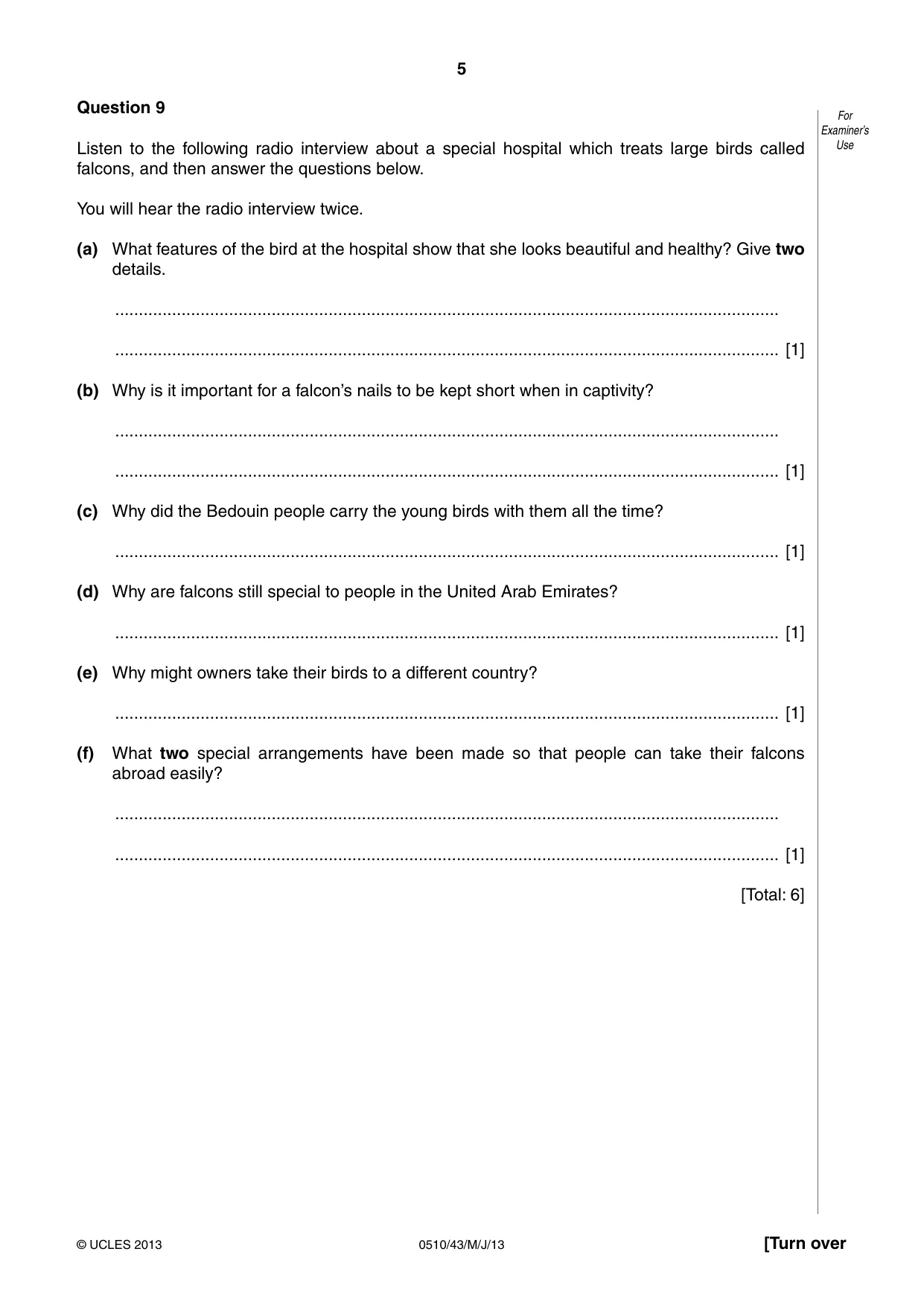 Cambridge IGCSE English - Second Language (oral endorsement) 0510 2013 May/June Paper 4 · Variant 3 question paper, page 5 of 8