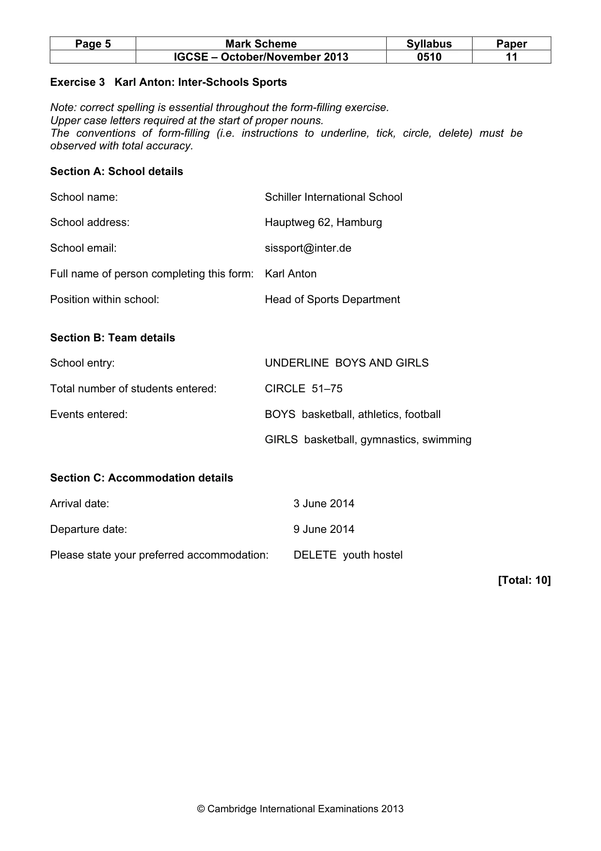 Mark scheme, page 5 of 11
