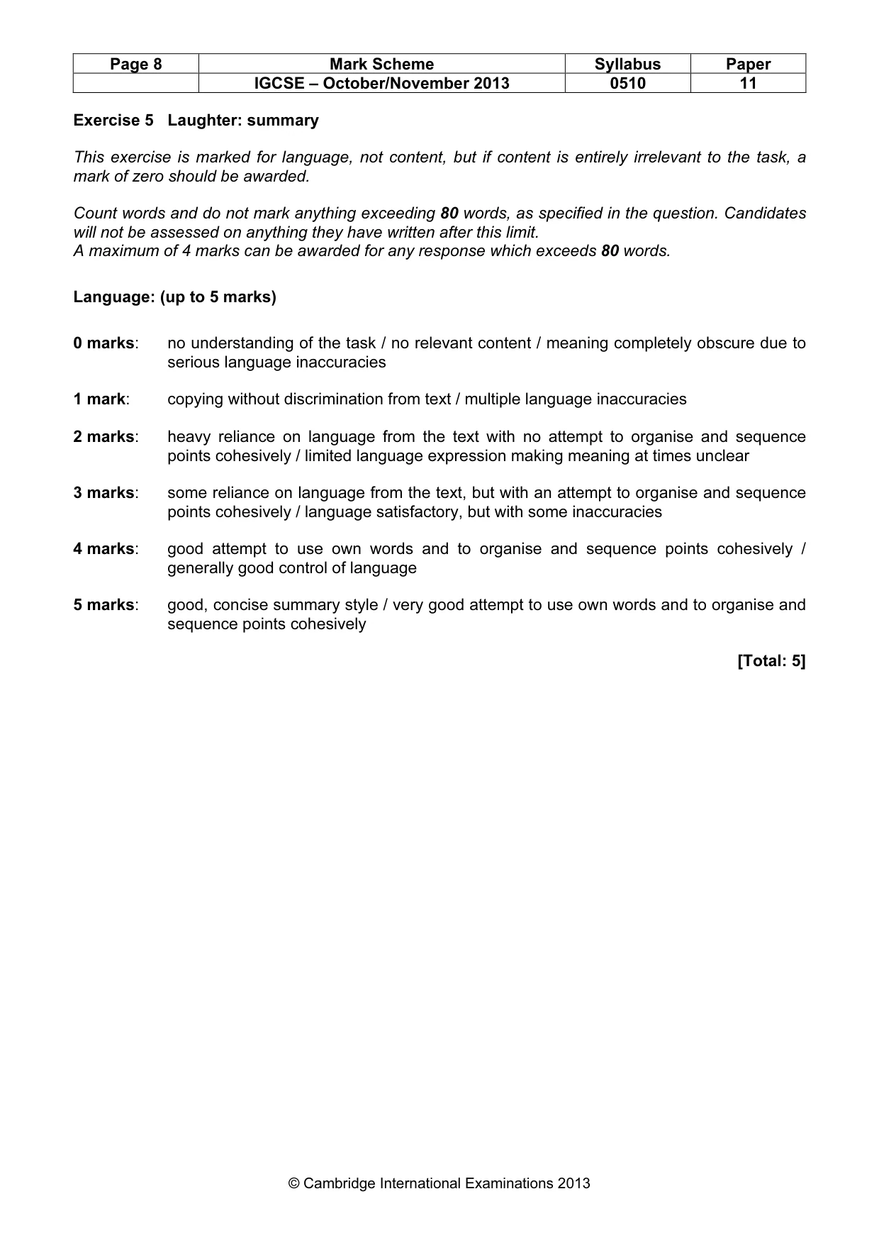 Mark scheme, page 8 of 11