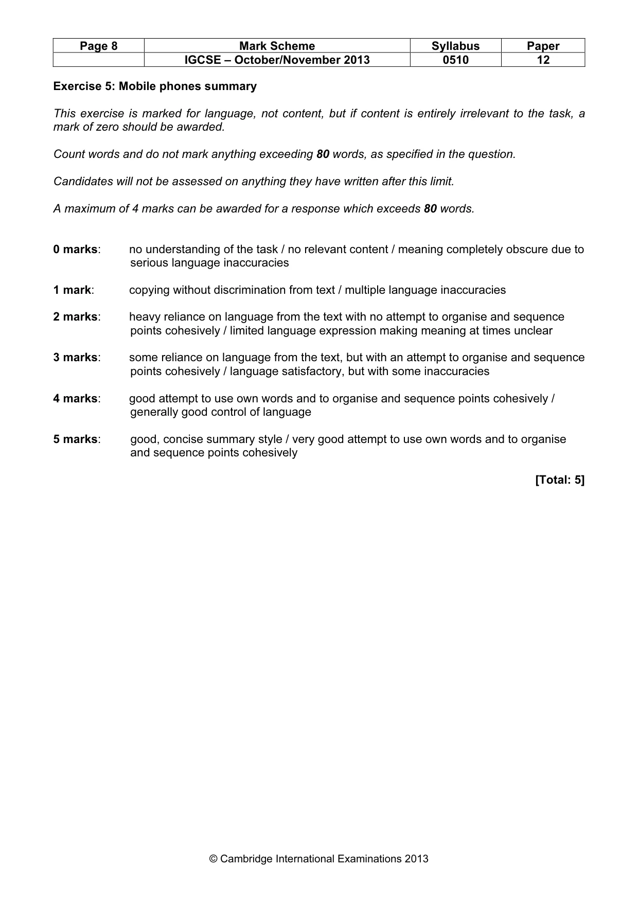 Mark scheme, page 8 of 11