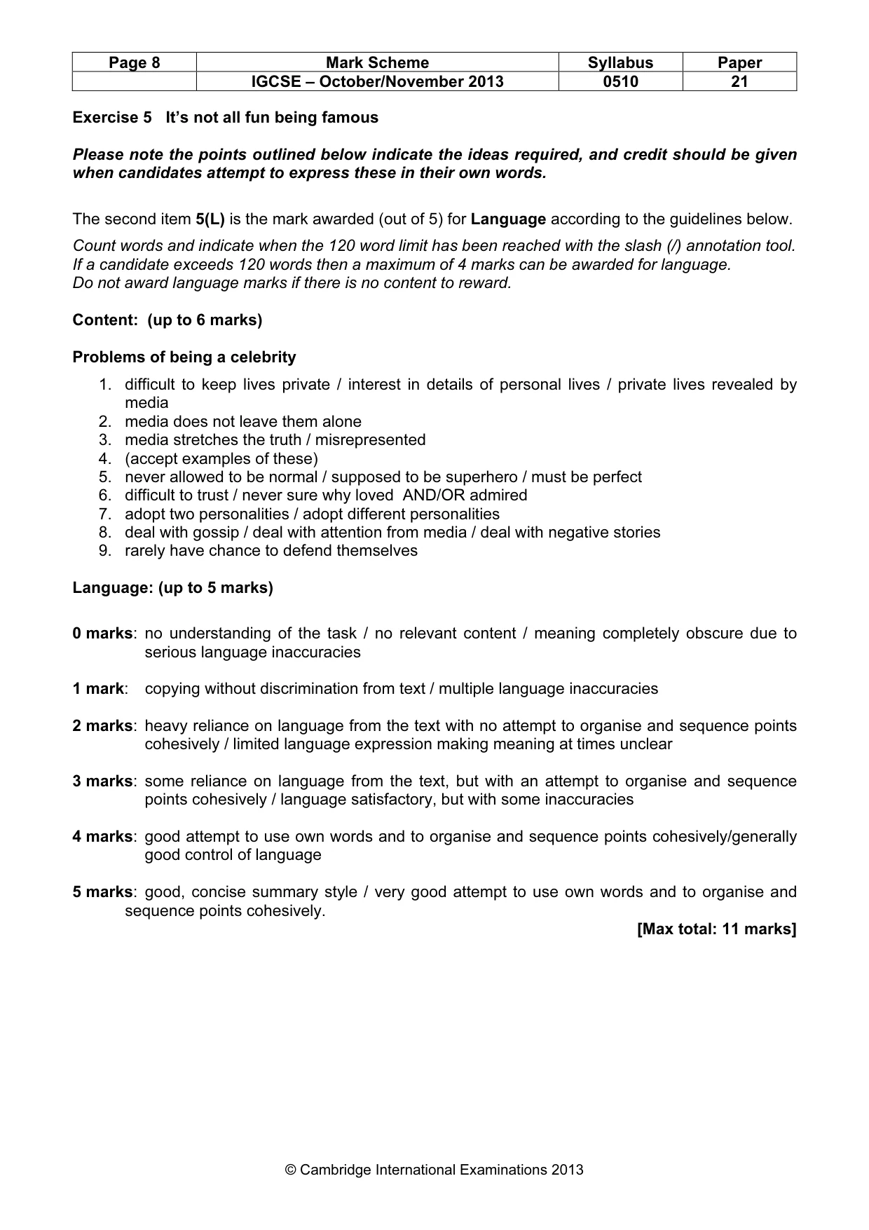 Mark scheme, page 8 of 12