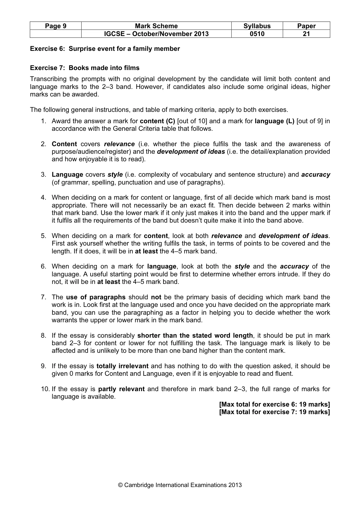 Mark scheme, page 9 of 12