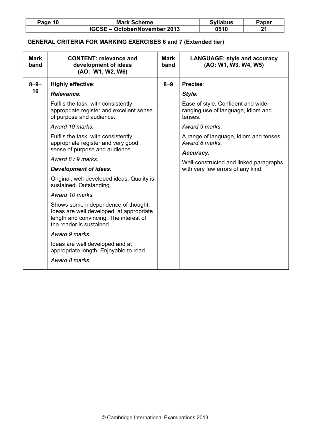 Mark scheme, page 10 of 12