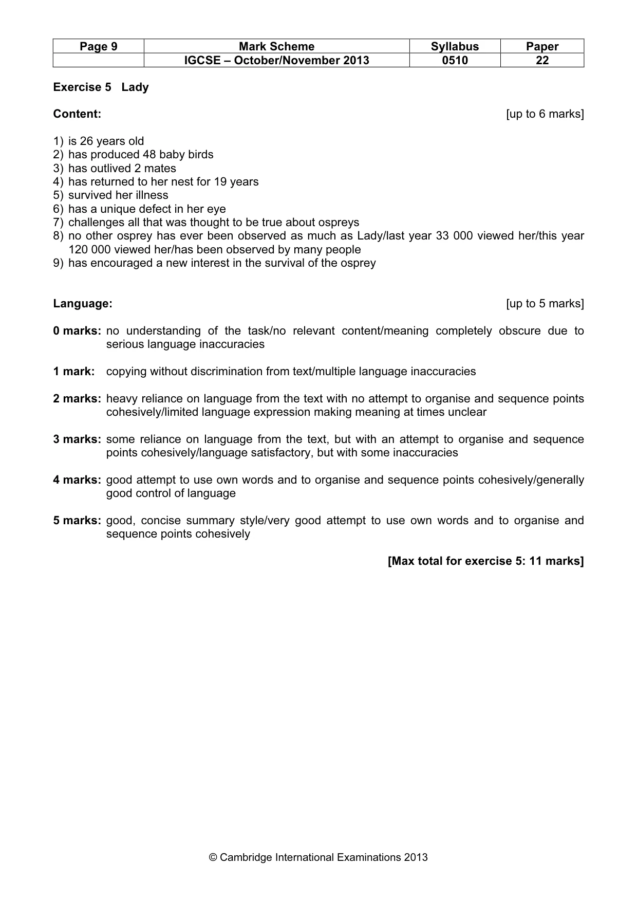 Mark scheme, page 9 of 12