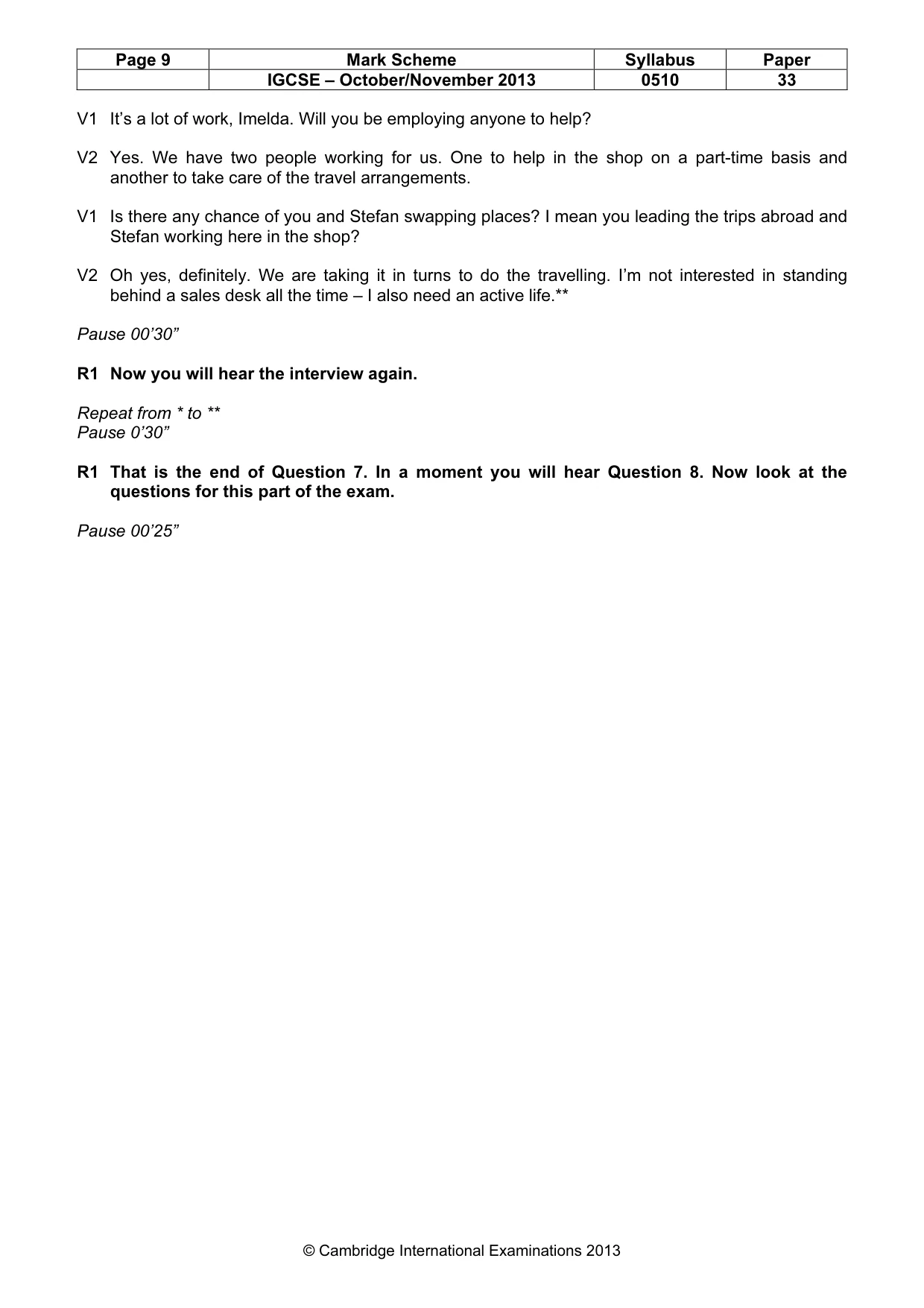 Mark scheme, page 9 of 14