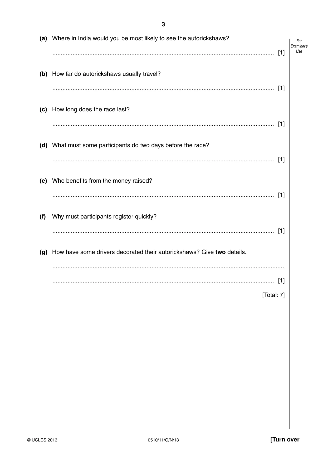 Cambridge IGCSE English - Second Language (oral endorsement) 0510 2013 Oct/Nov Paper 1 · Variant 1 question paper, page 3 of 16