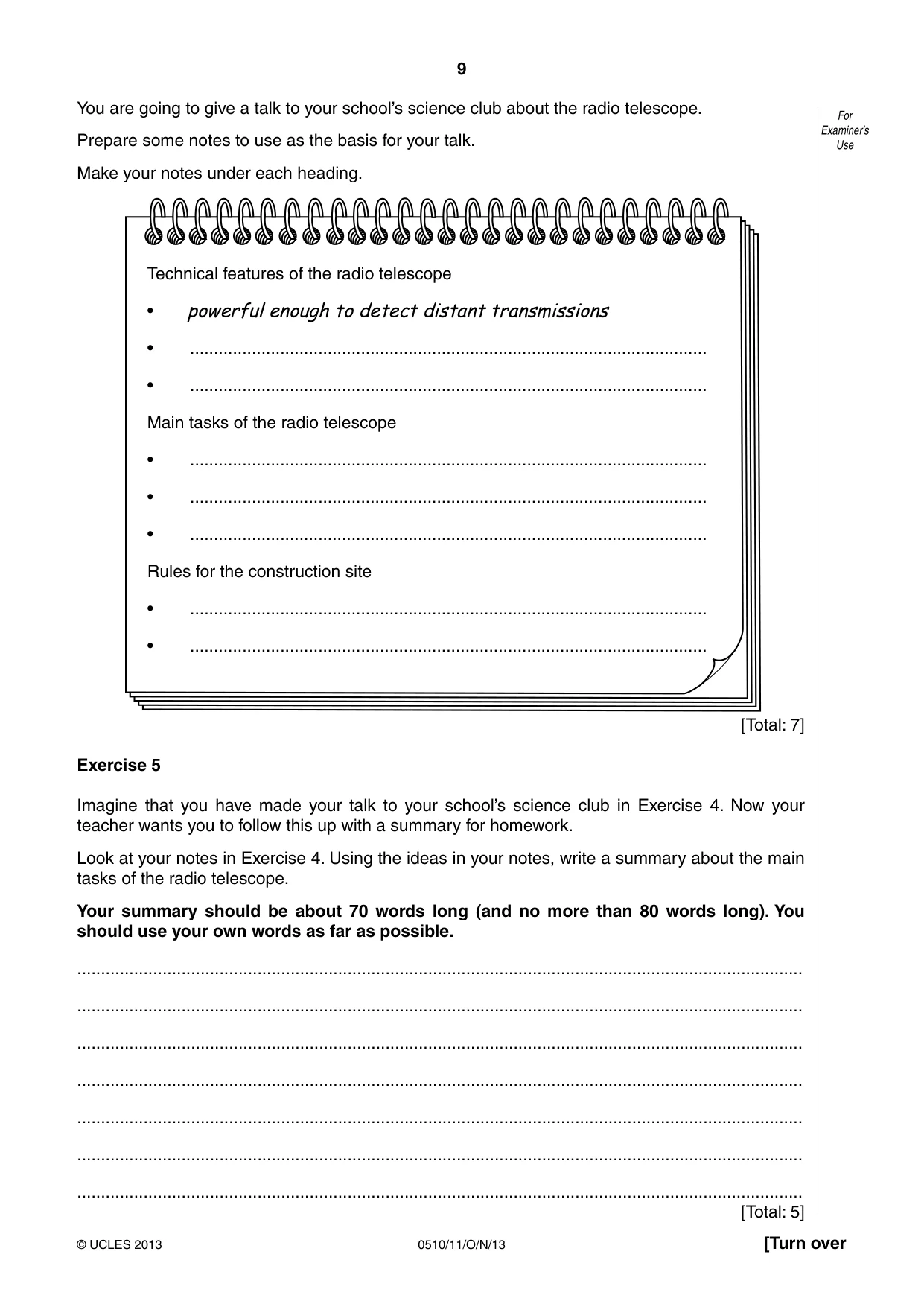 Cambridge IGCSE English - Second Language (oral endorsement) 0510 2013 Oct/Nov Paper 1 · Variant 1 question paper, page 9 of 16