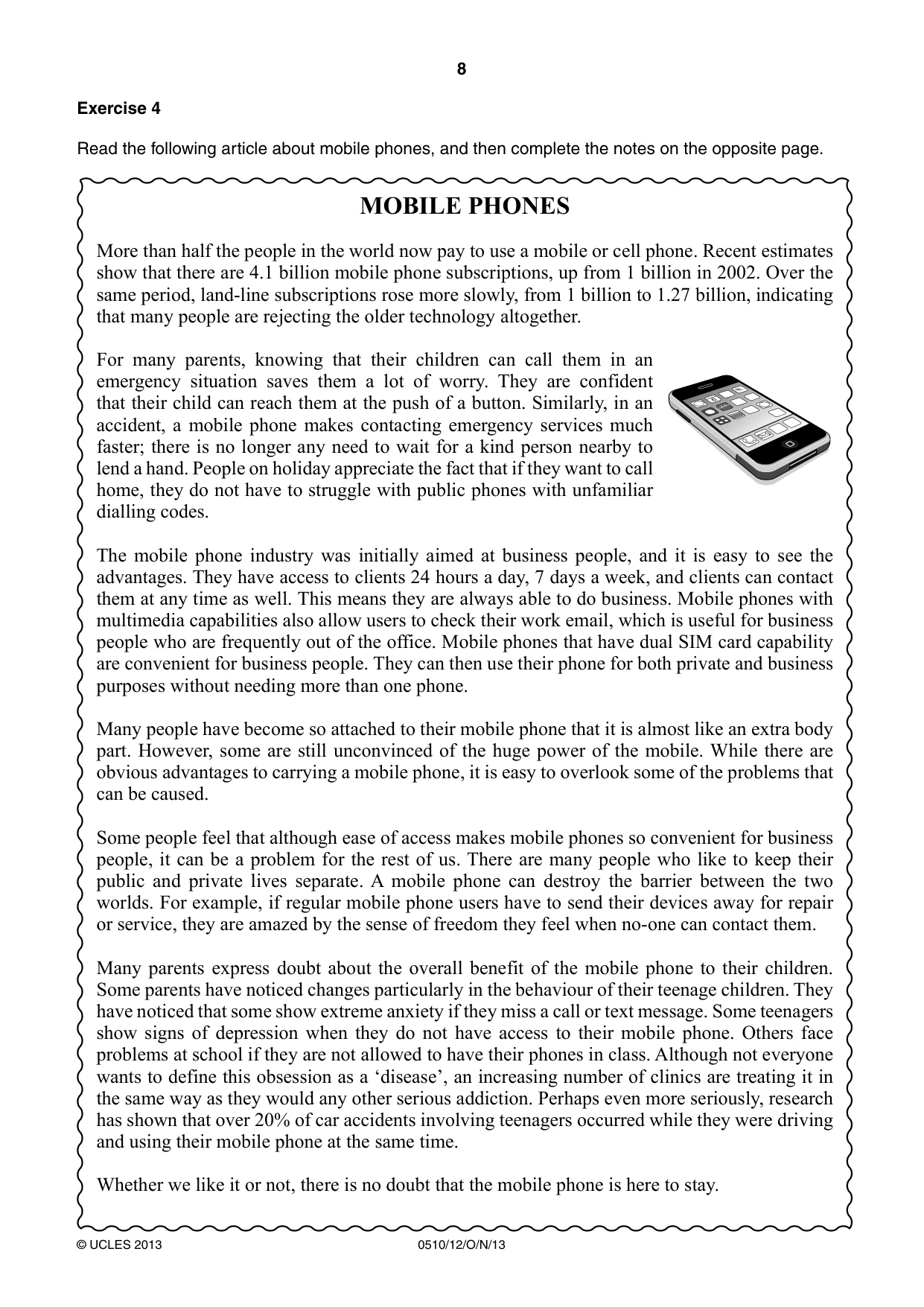 Cambridge IGCSE English - Second Language (oral endorsement) 0510 2013 Oct/Nov Paper 1 · Variant 2 question paper, page 8 of 16