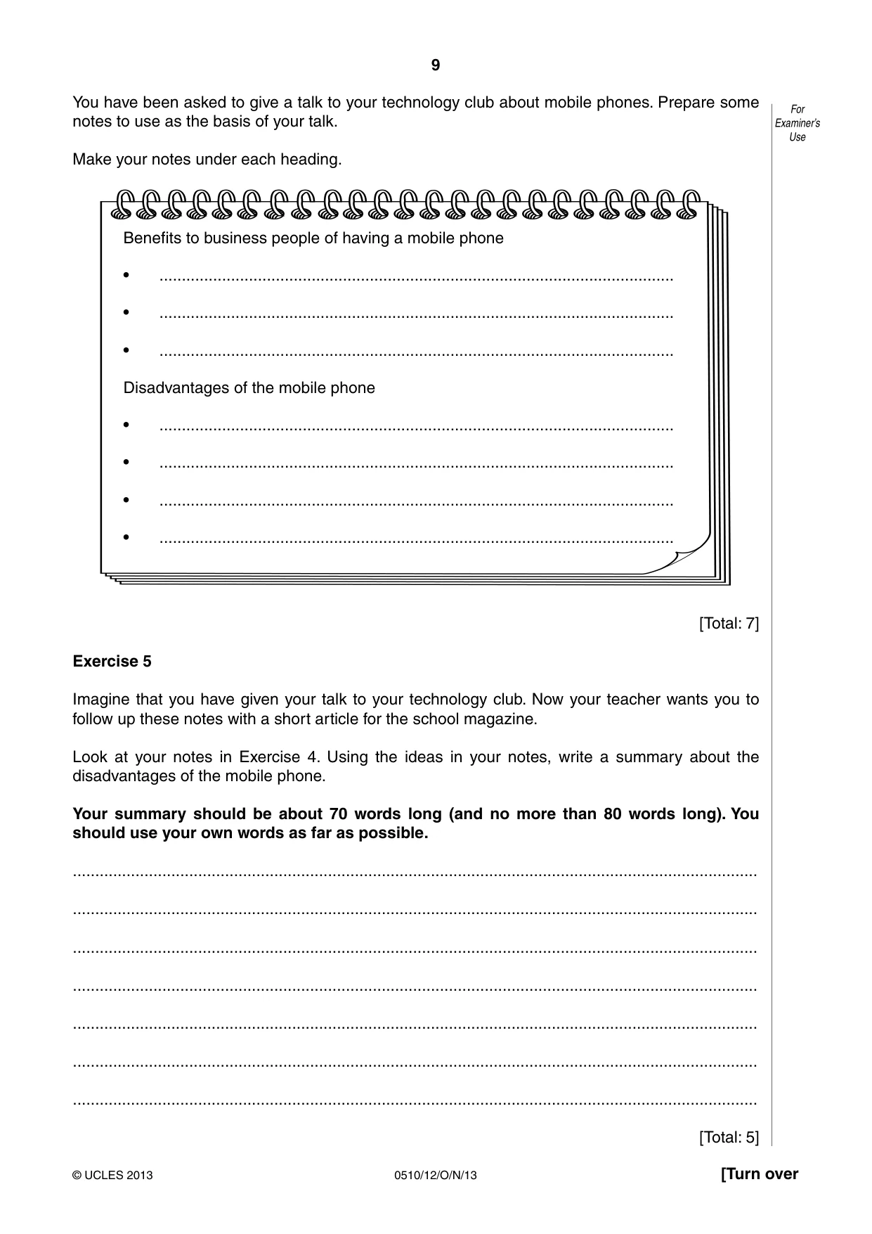 Cambridge IGCSE English - Second Language (oral endorsement) 0510 2013 Oct/Nov Paper 1 · Variant 2 question paper, page 9 of 16