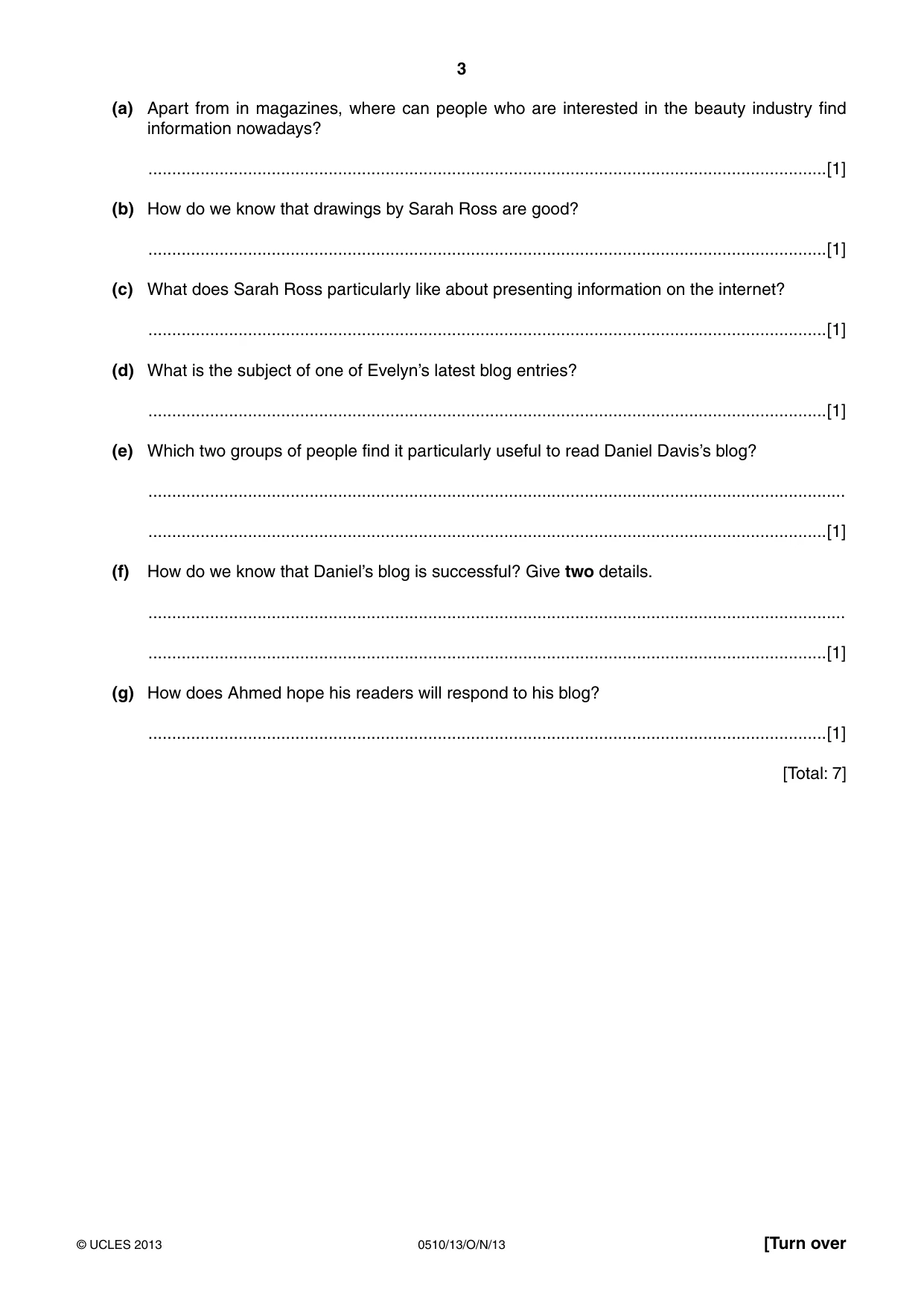 Cambridge IGCSE English - Second Language (oral endorsement) 0510 2013 Oct/Nov Paper 1 · Variant 3 question paper, page 3 of 16