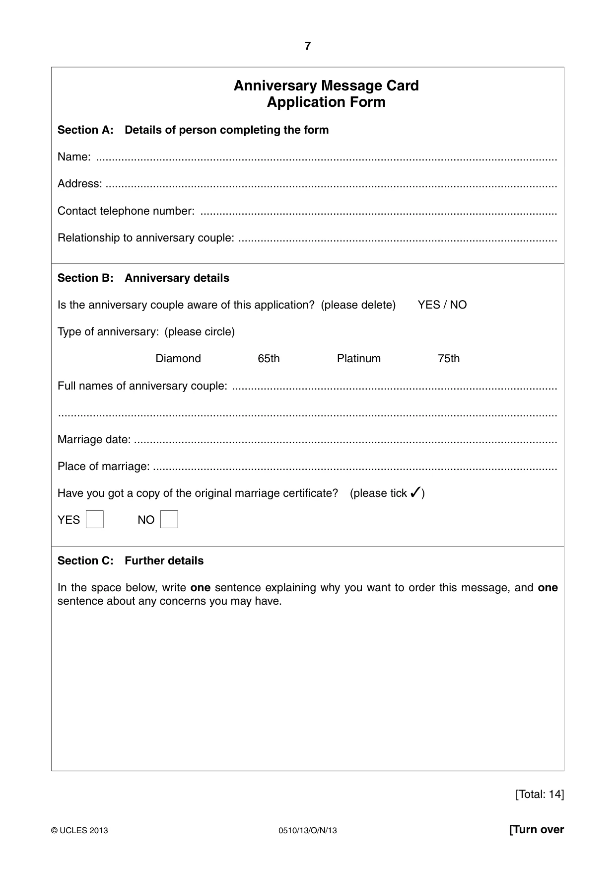 Cambridge IGCSE English - Second Language (oral endorsement) 0510 2013 Oct/Nov Paper 1 · Variant 3 question paper, page 7 of 16