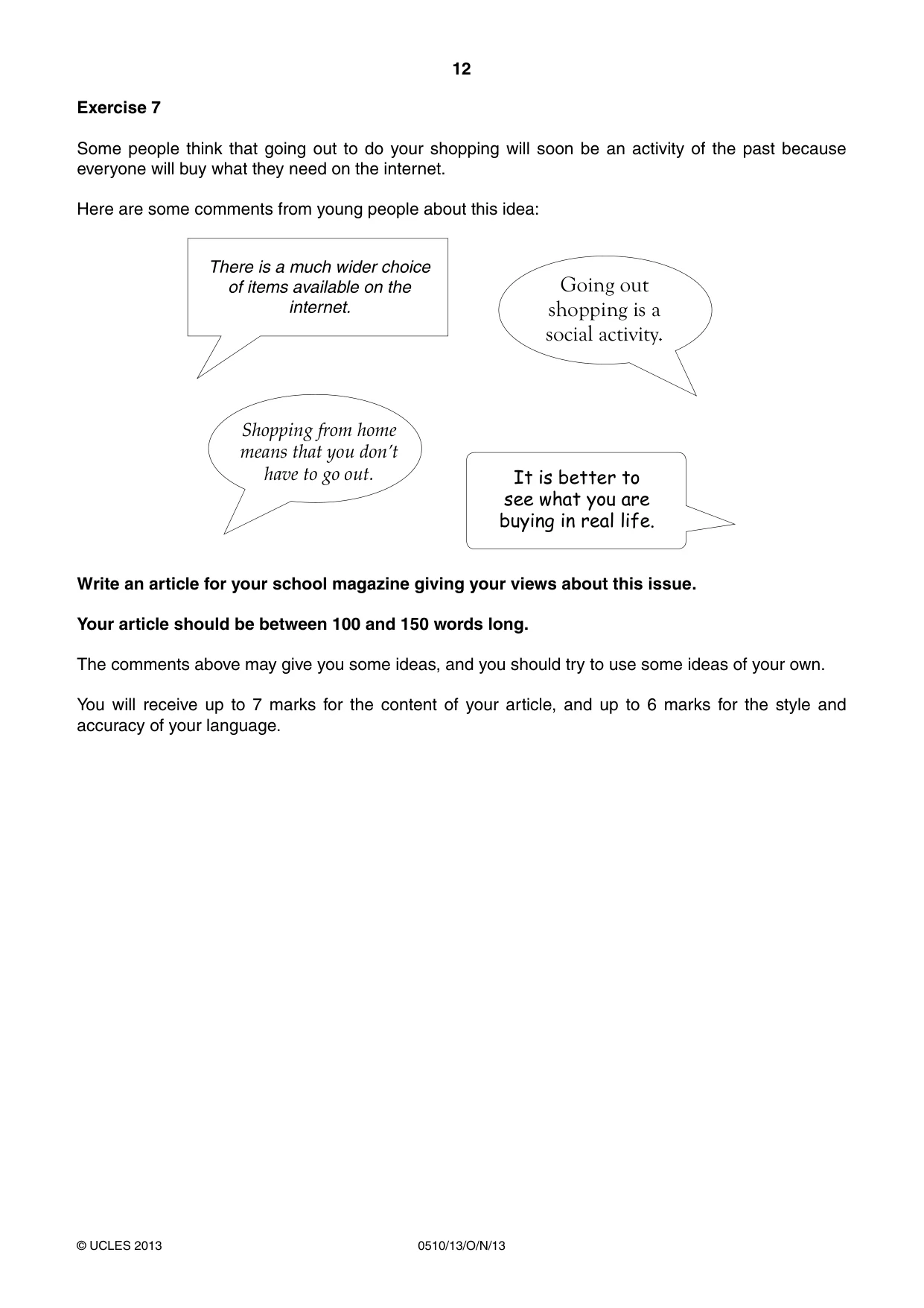 Cambridge IGCSE English - Second Language (oral endorsement) 0510 2013 Oct/Nov Paper 1 · Variant 3 question paper, page 12 of 16