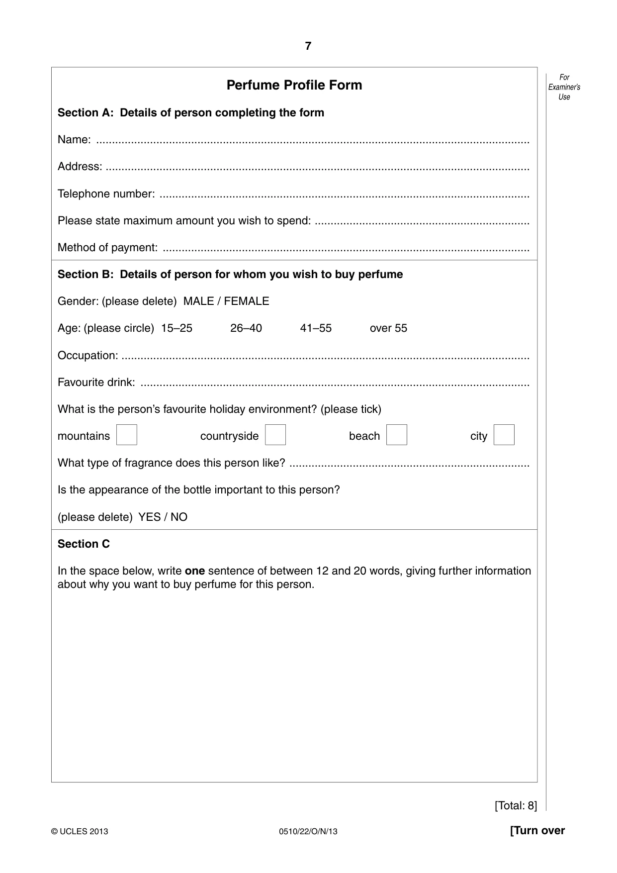 Cambridge IGCSE English - Second Language (oral endorsement) 0510 2013 Oct/Nov Paper 2 · Variant 2 question paper, page 7 of 16