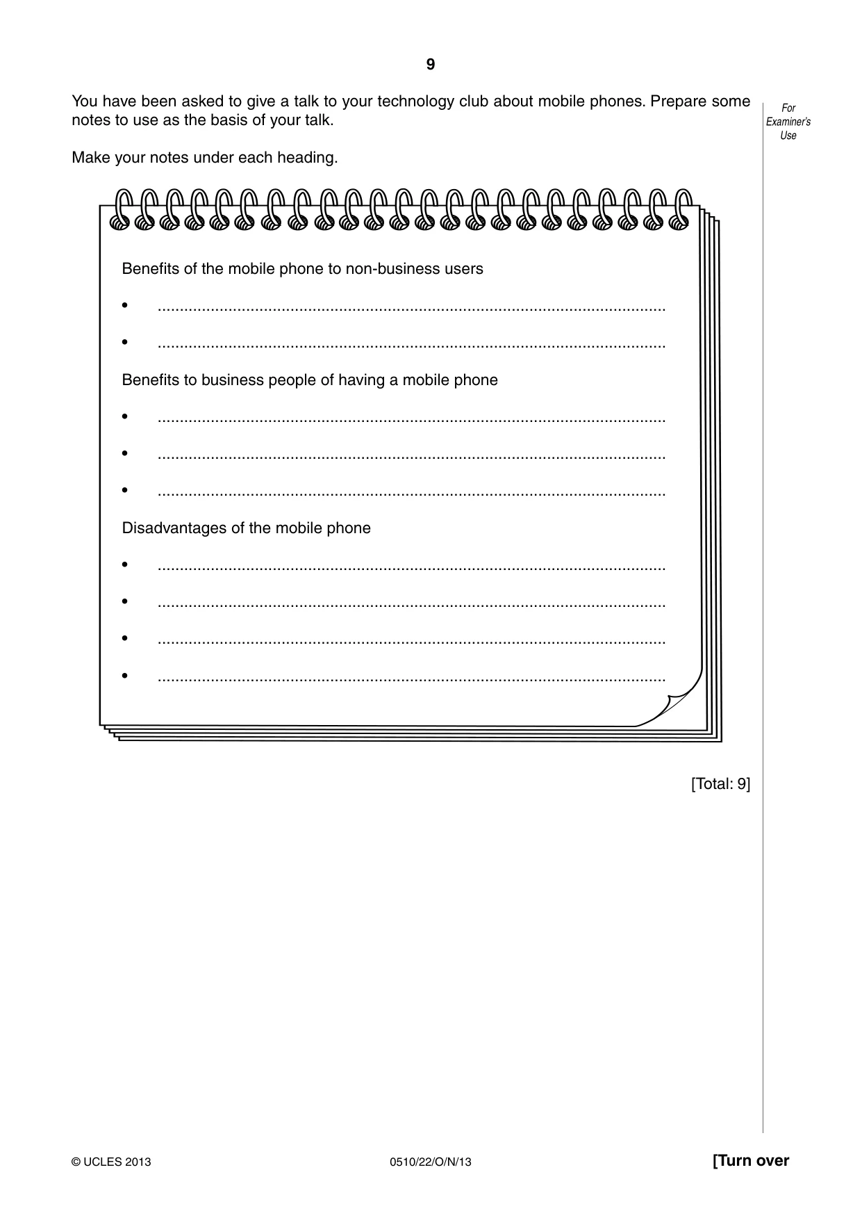 Cambridge IGCSE English - Second Language (oral endorsement) 0510 2013 Oct/Nov Paper 2 · Variant 2 question paper, page 9 of 16