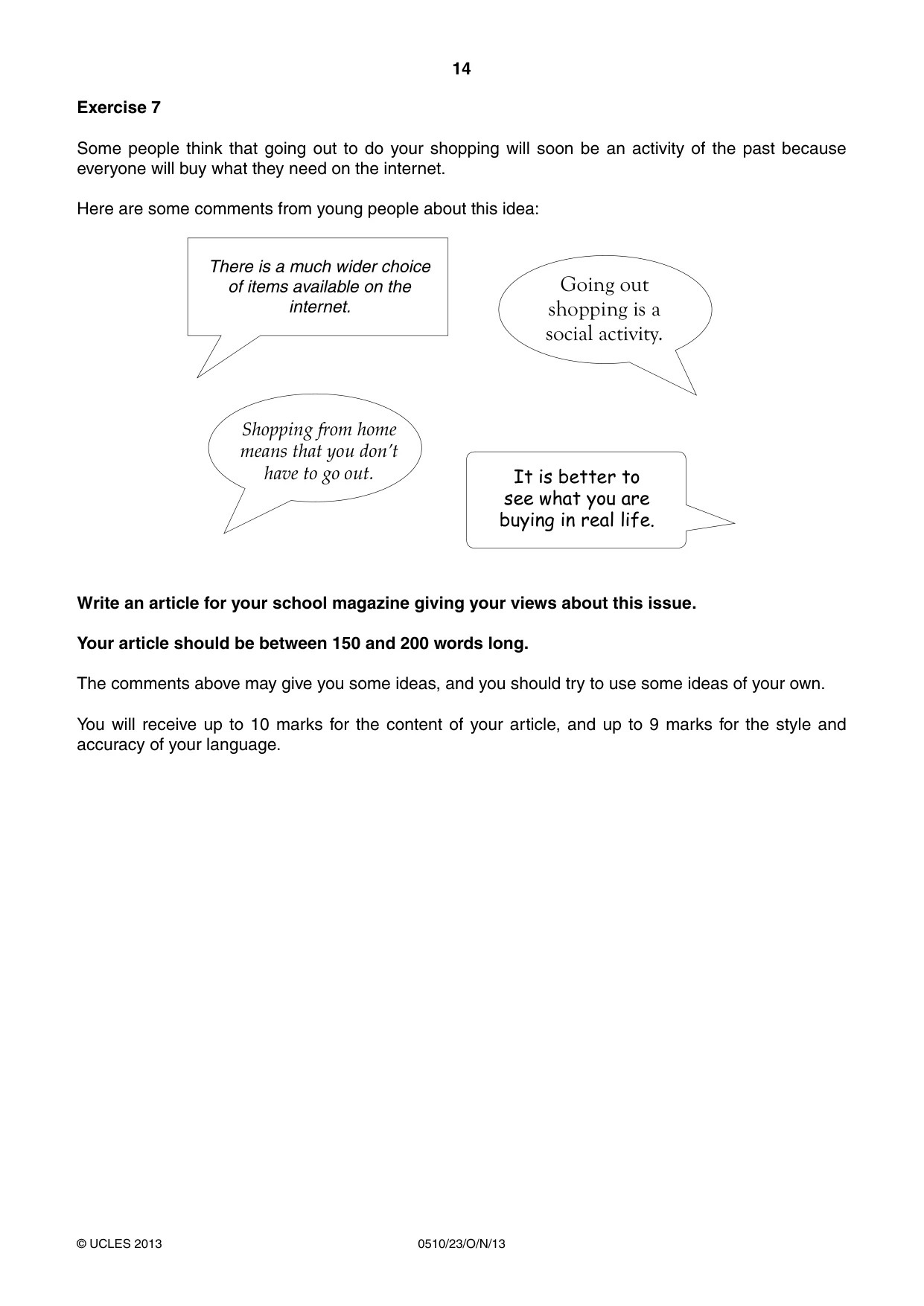 Cambridge IGCSE English - Second Language (oral endorsement) 0510 2013 Oct/Nov Paper 2 · Variant 3 question paper, page 14 of 16