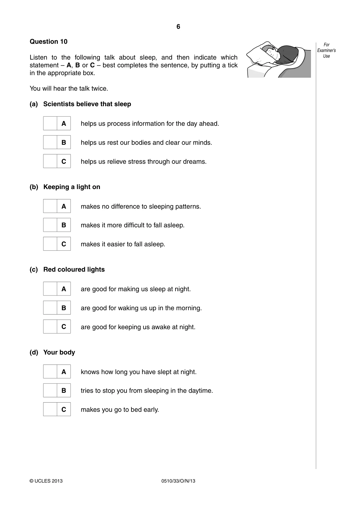 Cambridge IGCSE English - Second Language (oral endorsement) 0510 2013 Oct/Nov Paper 3 · Variant 3 question paper, page 6 of 8