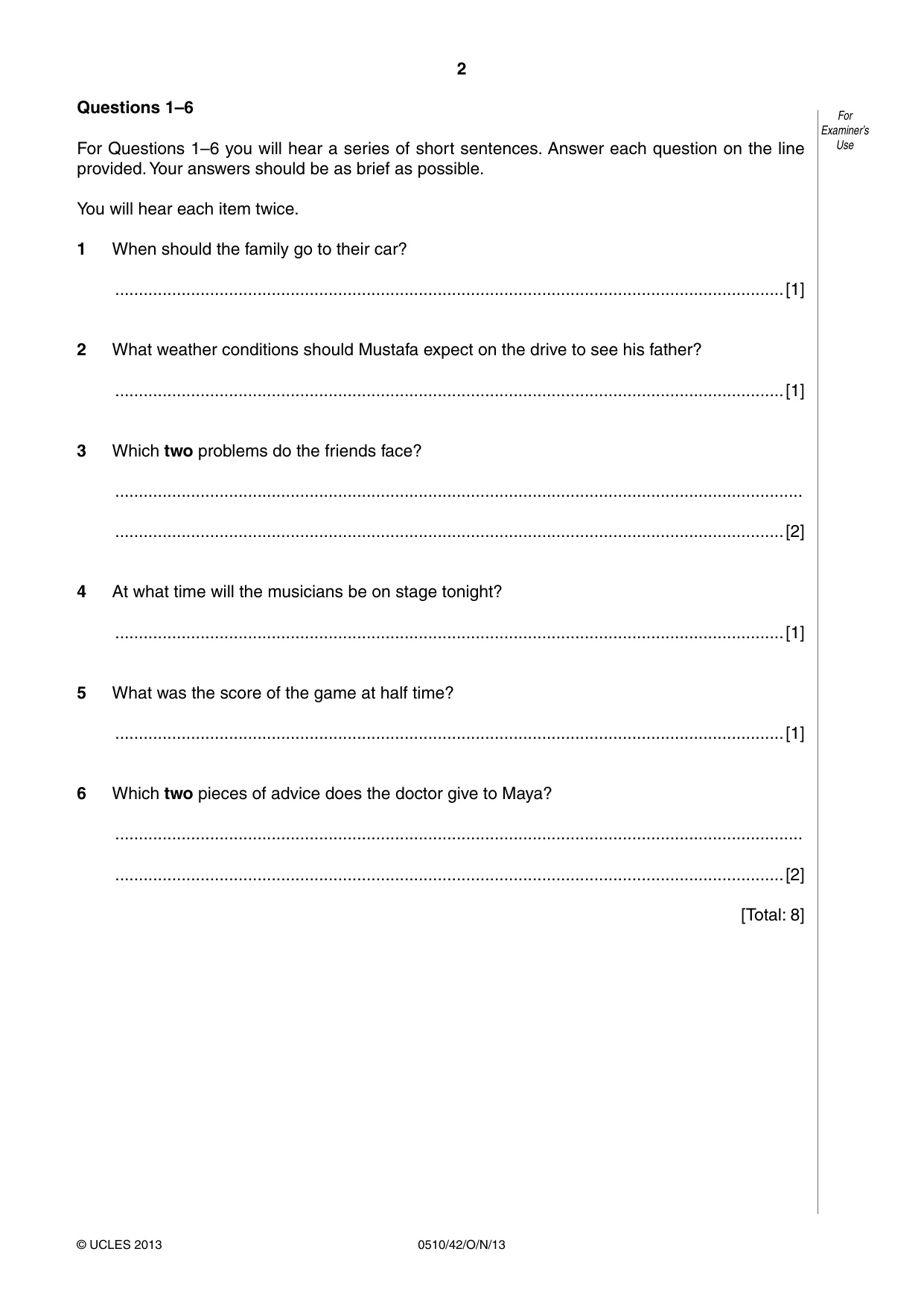 Cambridge IGCSE English - Second Language (oral endorsement) 0510 2013 Oct/Nov Paper 4 · Variant 2 question paper, page 2 of 8