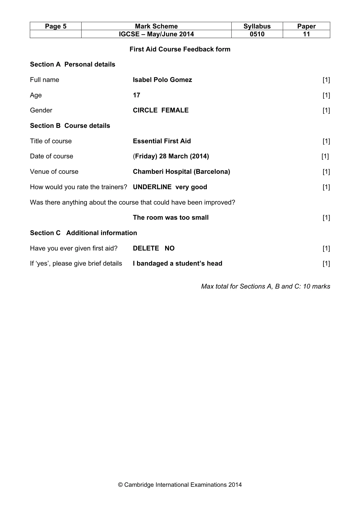 Mark scheme, page 5 of 11