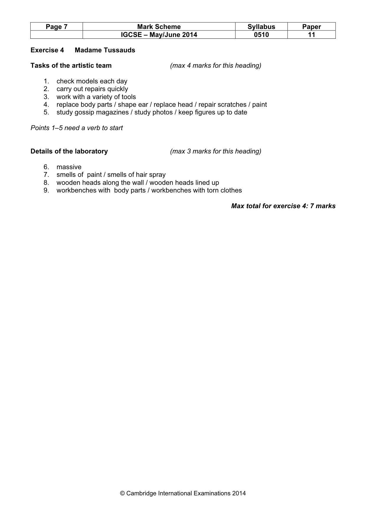 Mark scheme, page 7 of 11