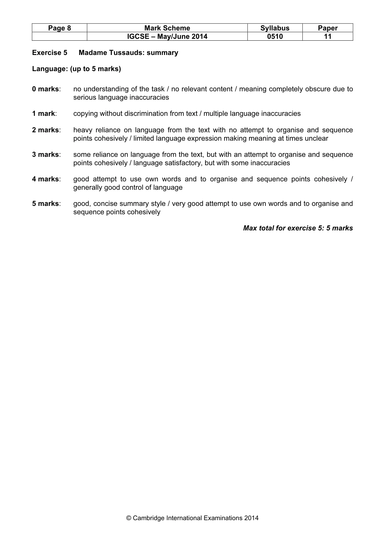 Mark scheme, page 8 of 11