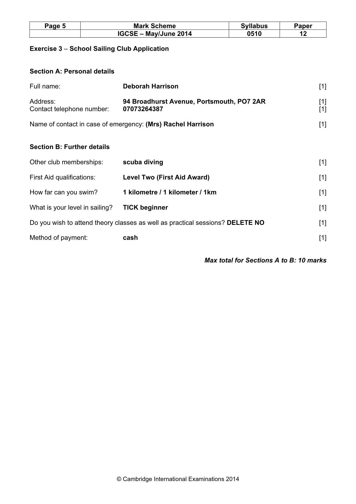 Mark scheme, page 5 of 11