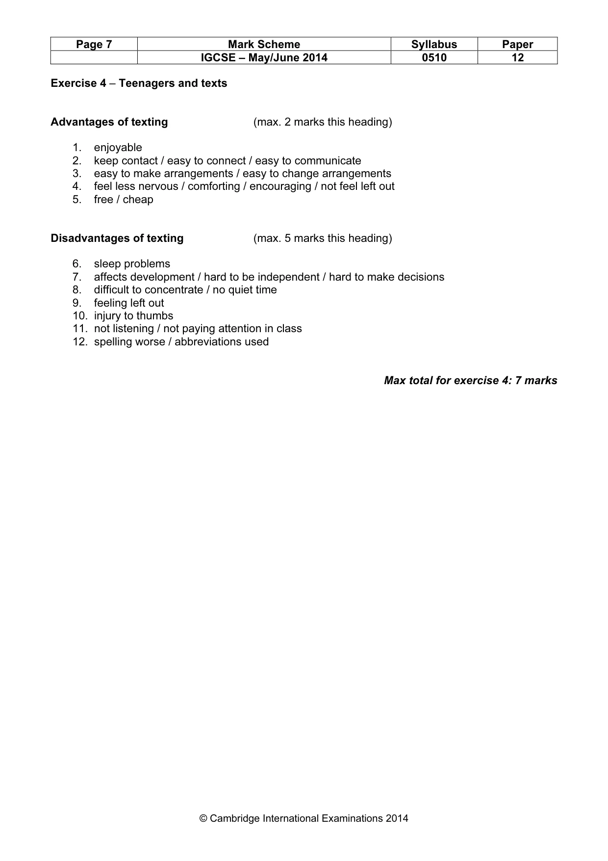 Mark scheme, page 7 of 11