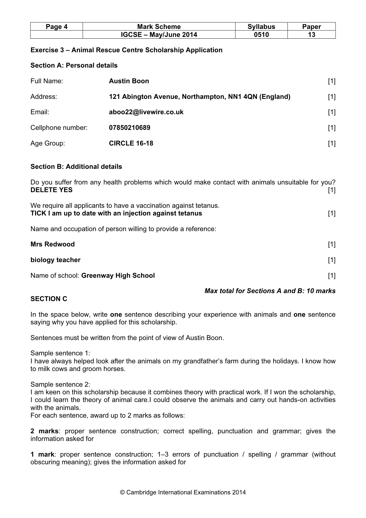 Mark scheme, page 4 of 9