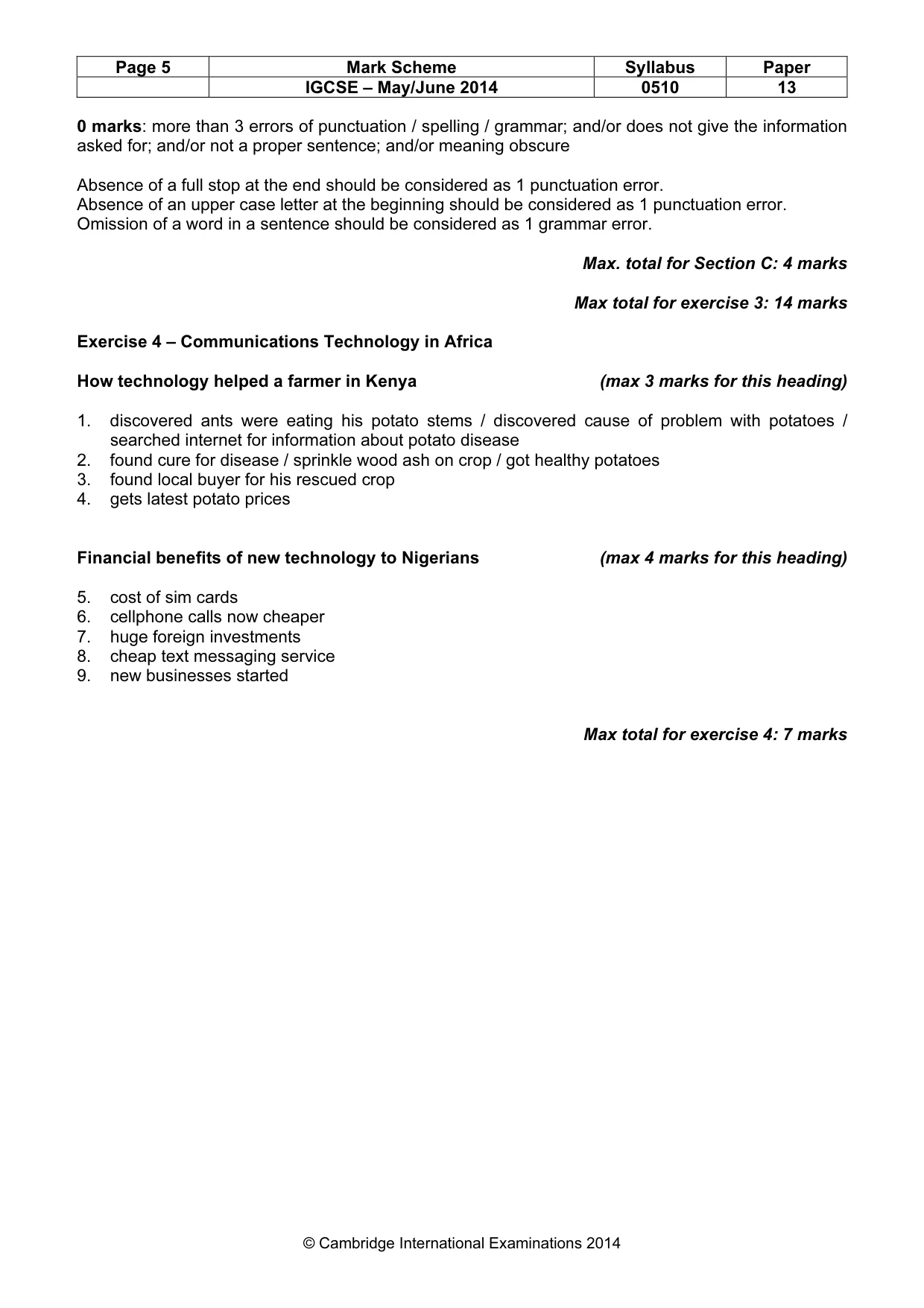 Mark scheme, page 5 of 9