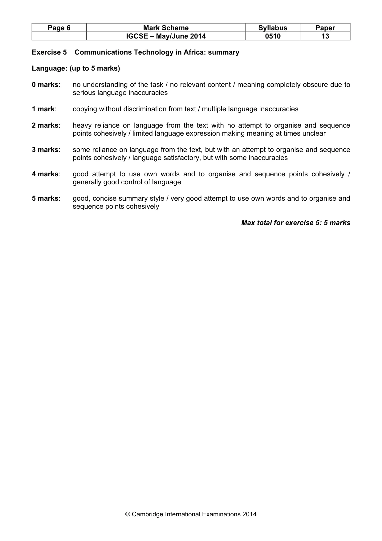 Mark scheme, page 6 of 9