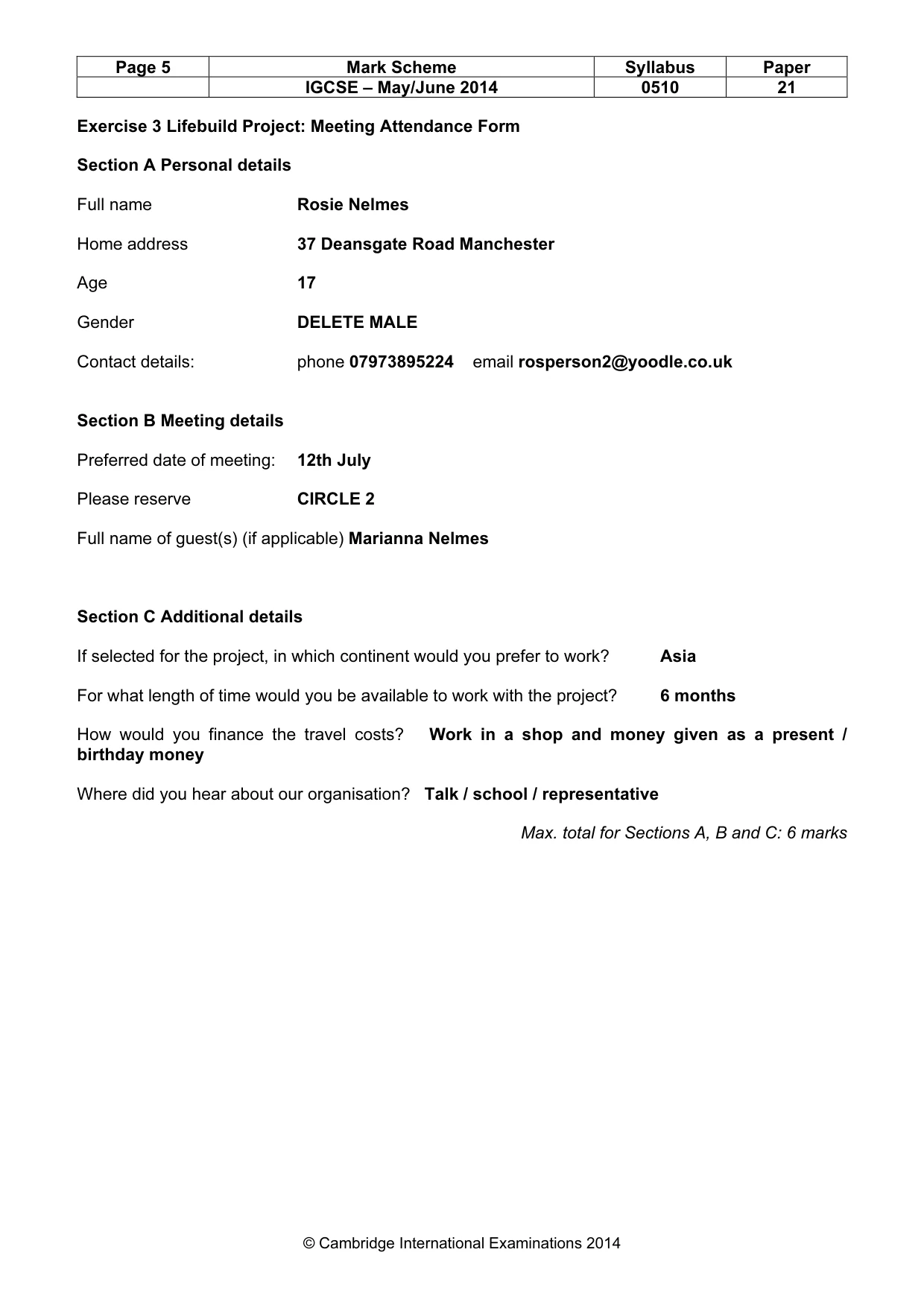Mark scheme, page 5 of 12