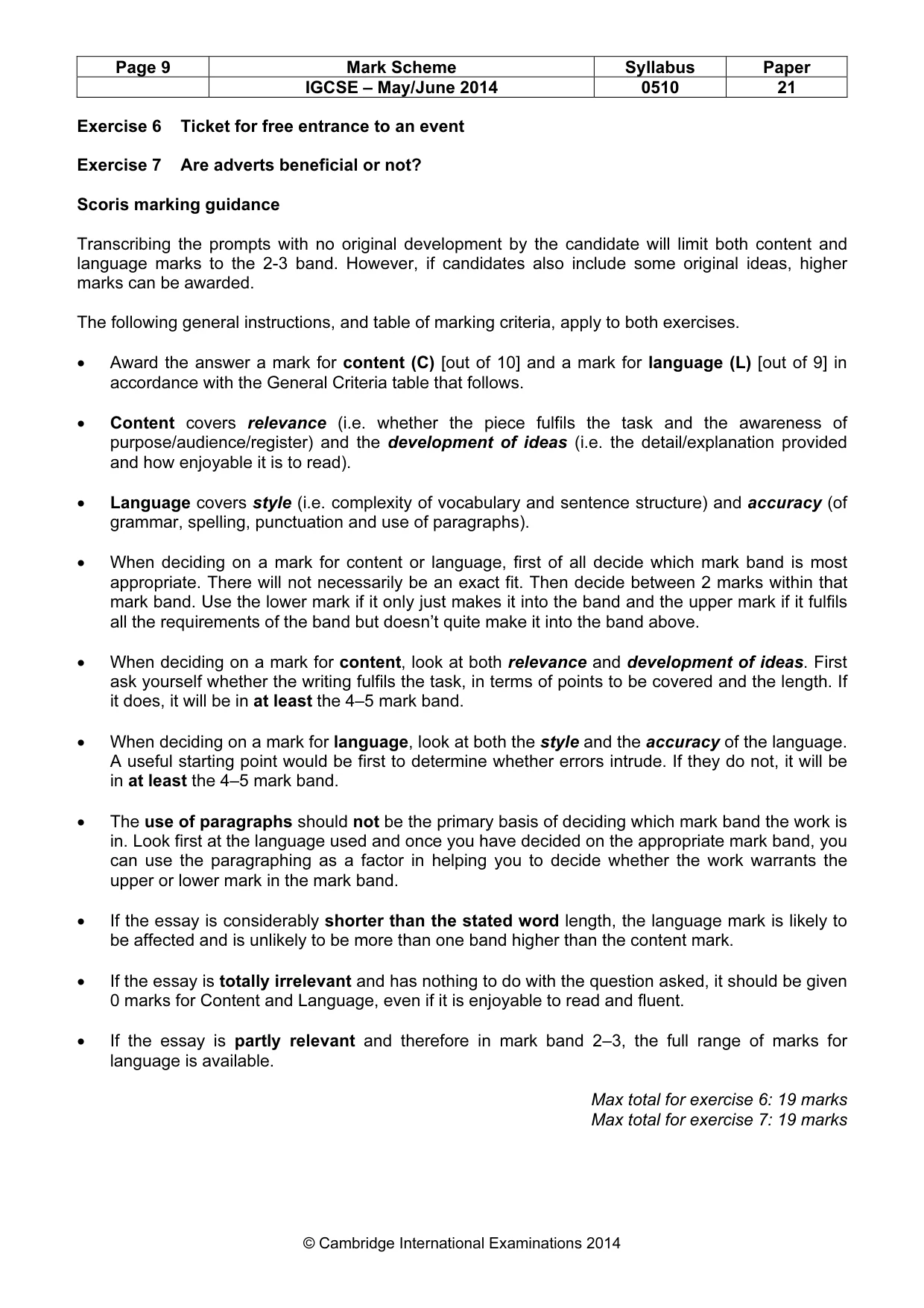 Mark scheme, page 9 of 12