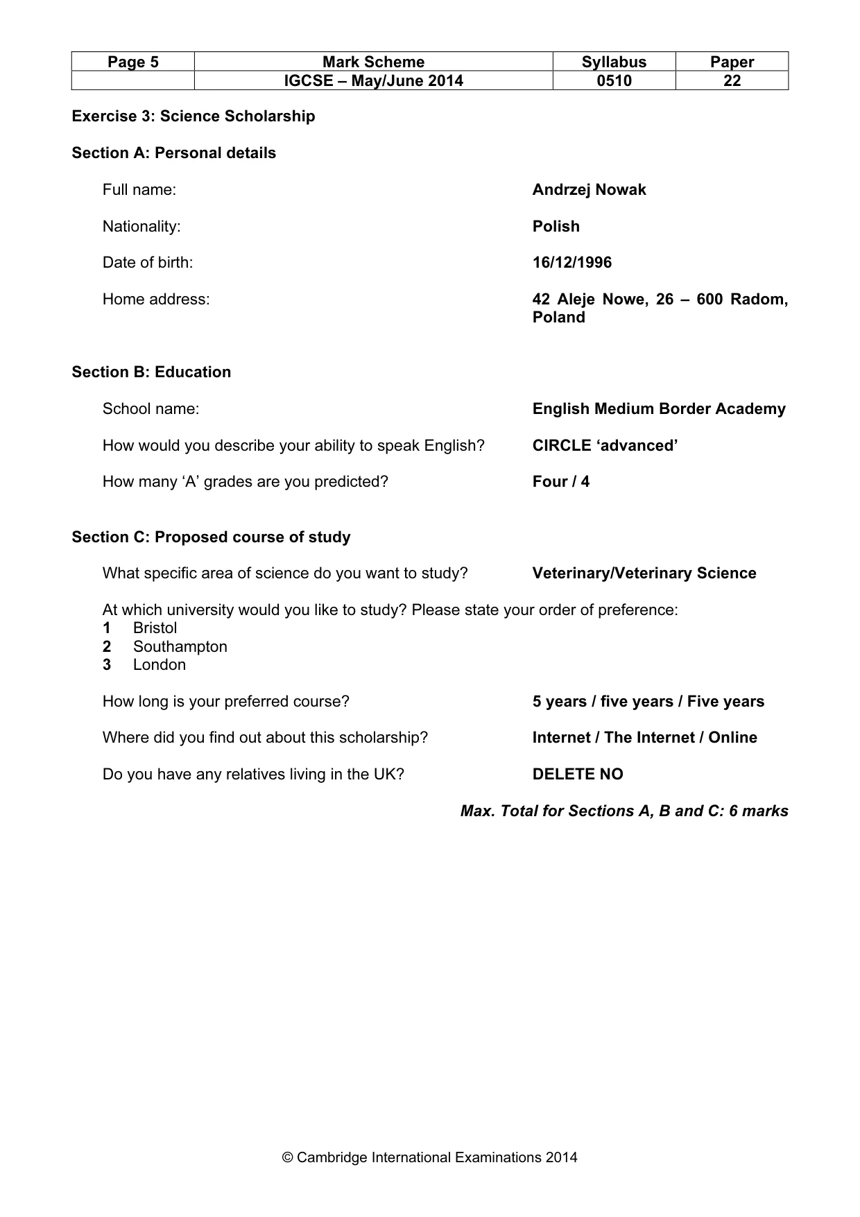Mark scheme, page 5 of 12