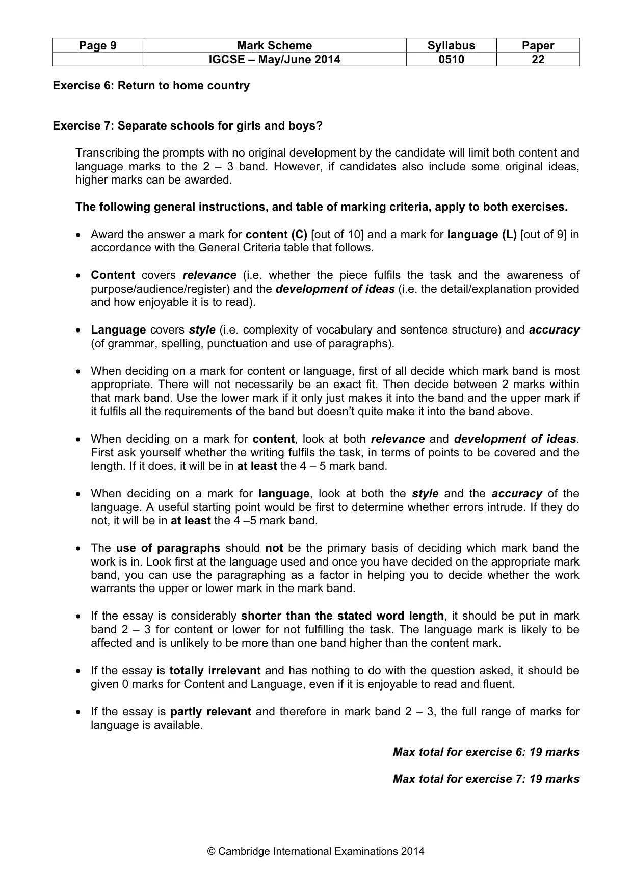 Mark scheme, page 9 of 12