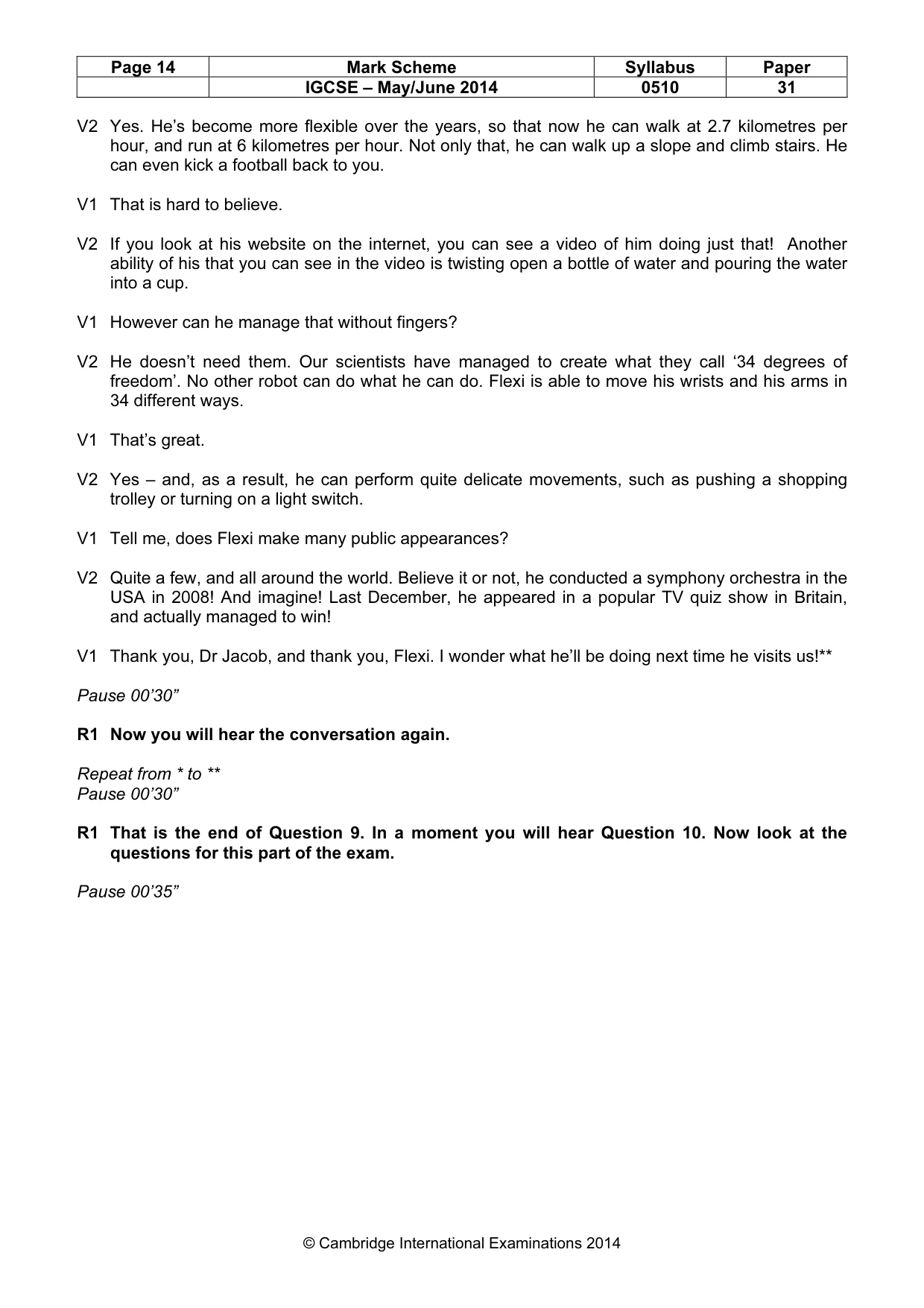 Mark scheme, page 14 of 15