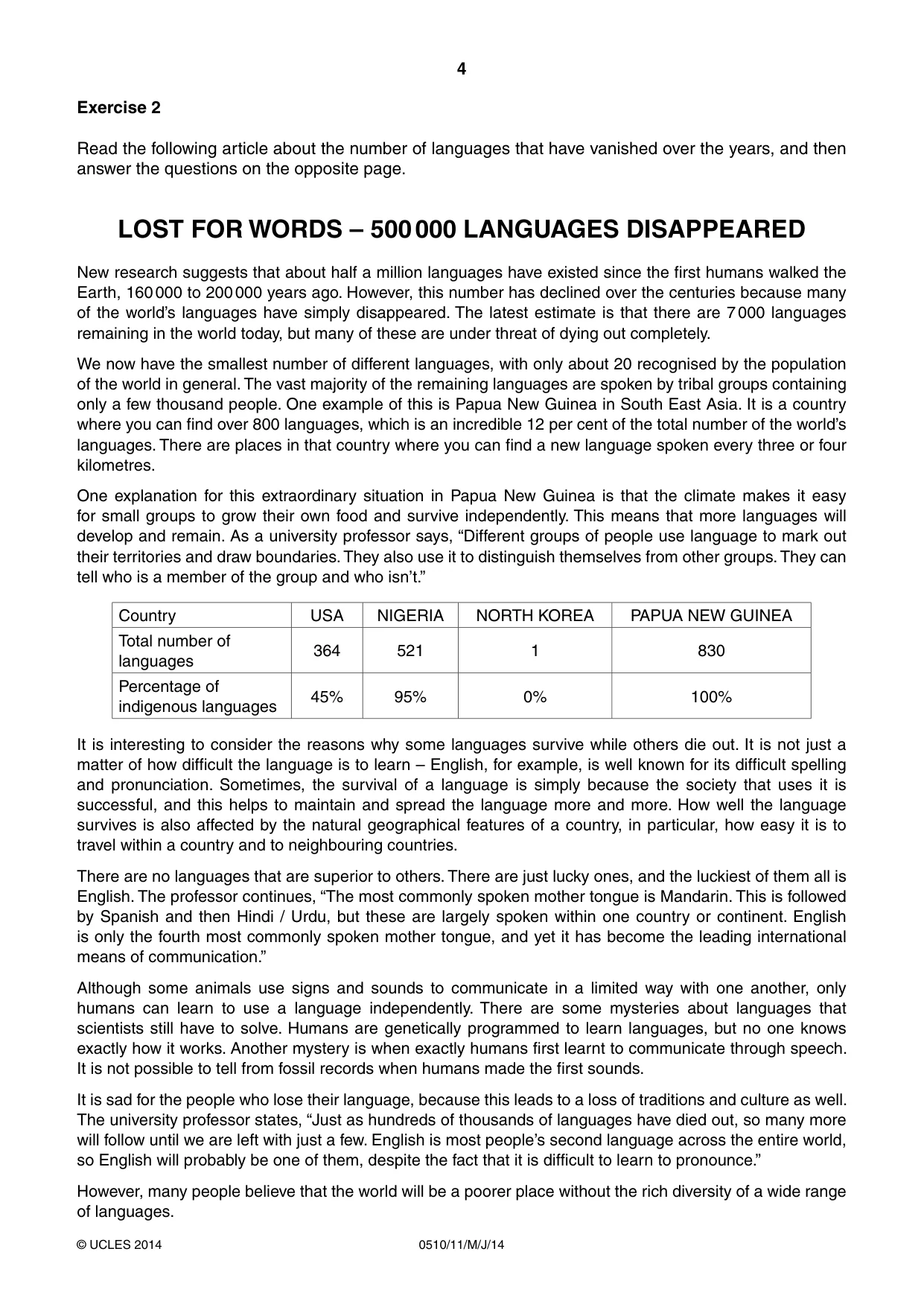 Cambridge IGCSE English - Second Language (oral endorsement) 0510 2014 May/June Paper 1 · Variant 1 question paper, page 4 of 16