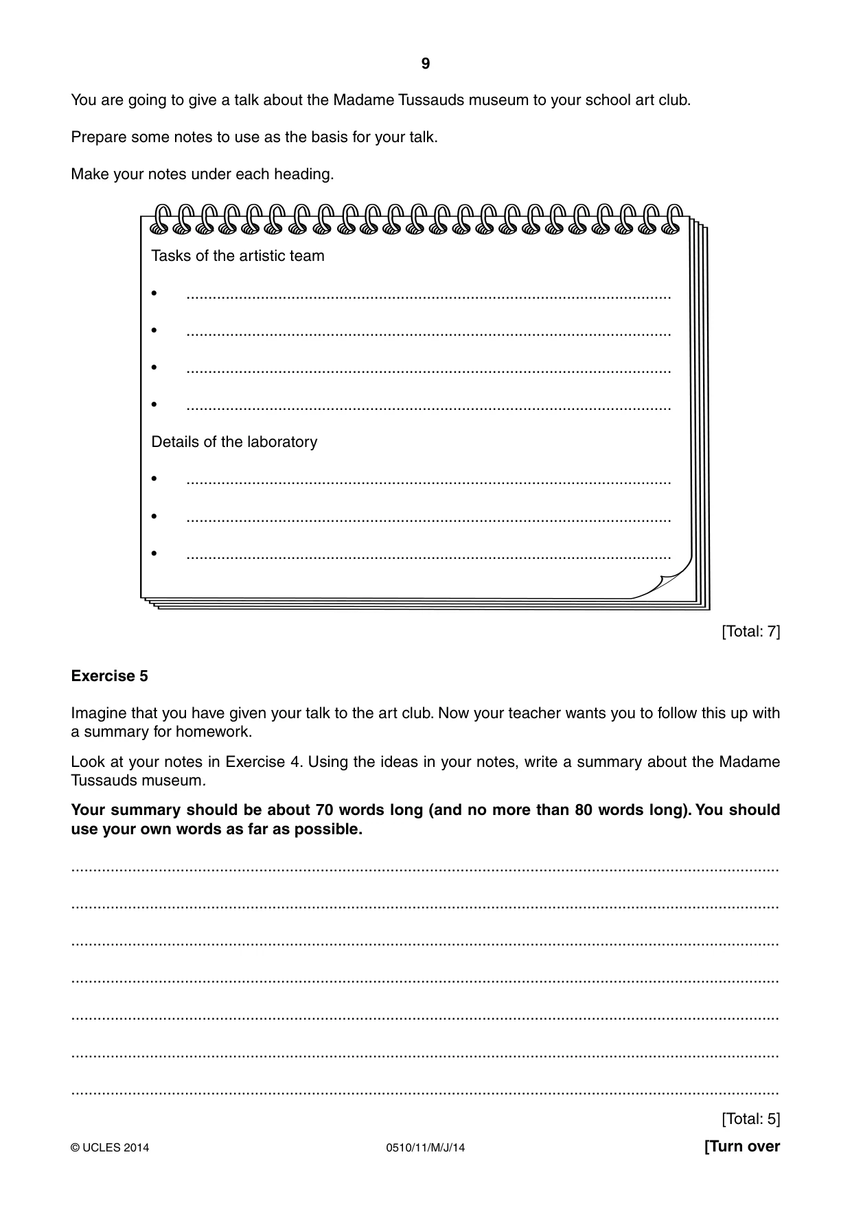 Cambridge IGCSE English - Second Language (oral endorsement) 0510 2014 May/June Paper 1 · Variant 1 question paper, page 9 of 16