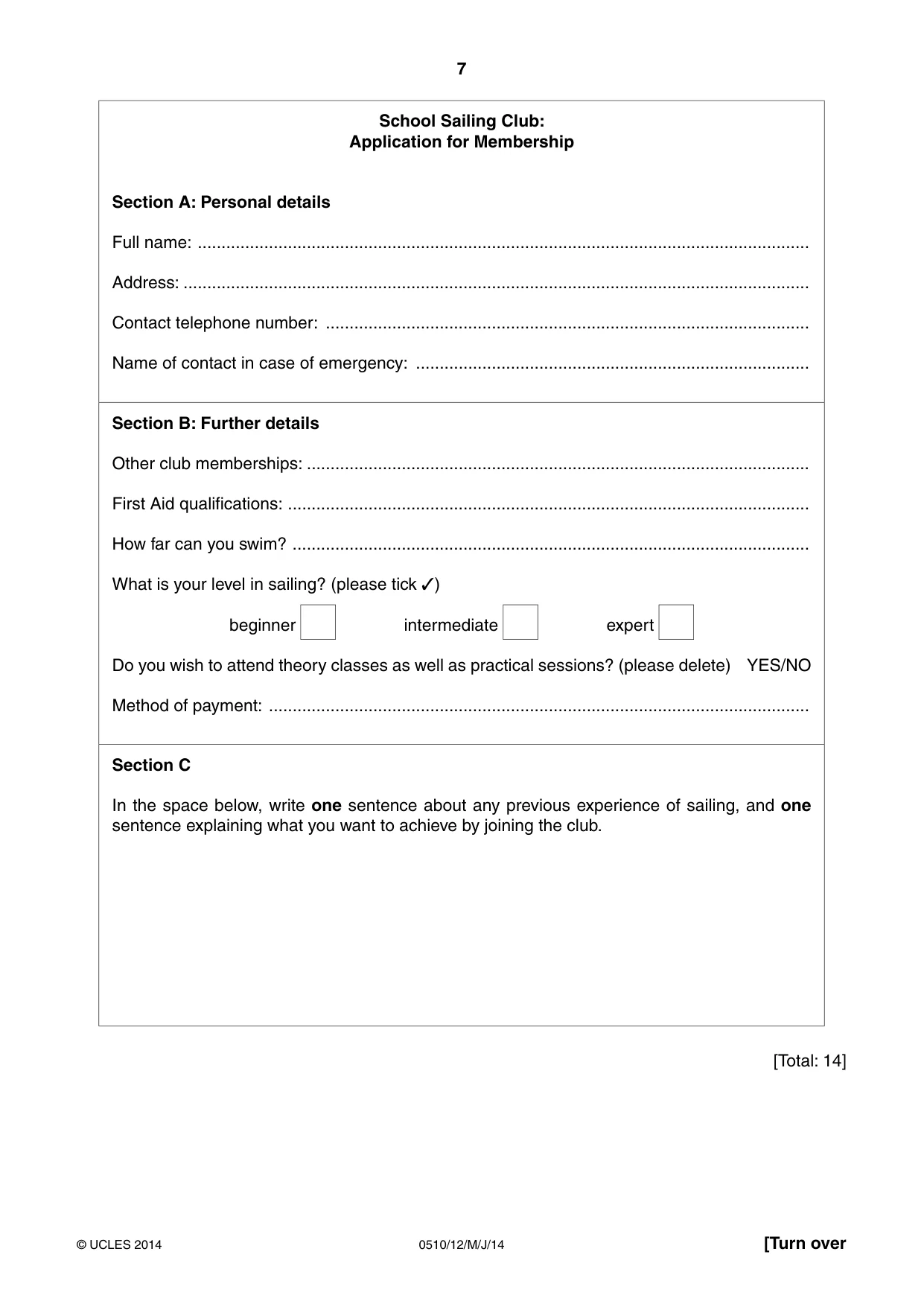 Cambridge IGCSE English - Second Language (oral endorsement) 0510 2014 May/June Paper 1 · Variant 2 question paper, page 7 of 16