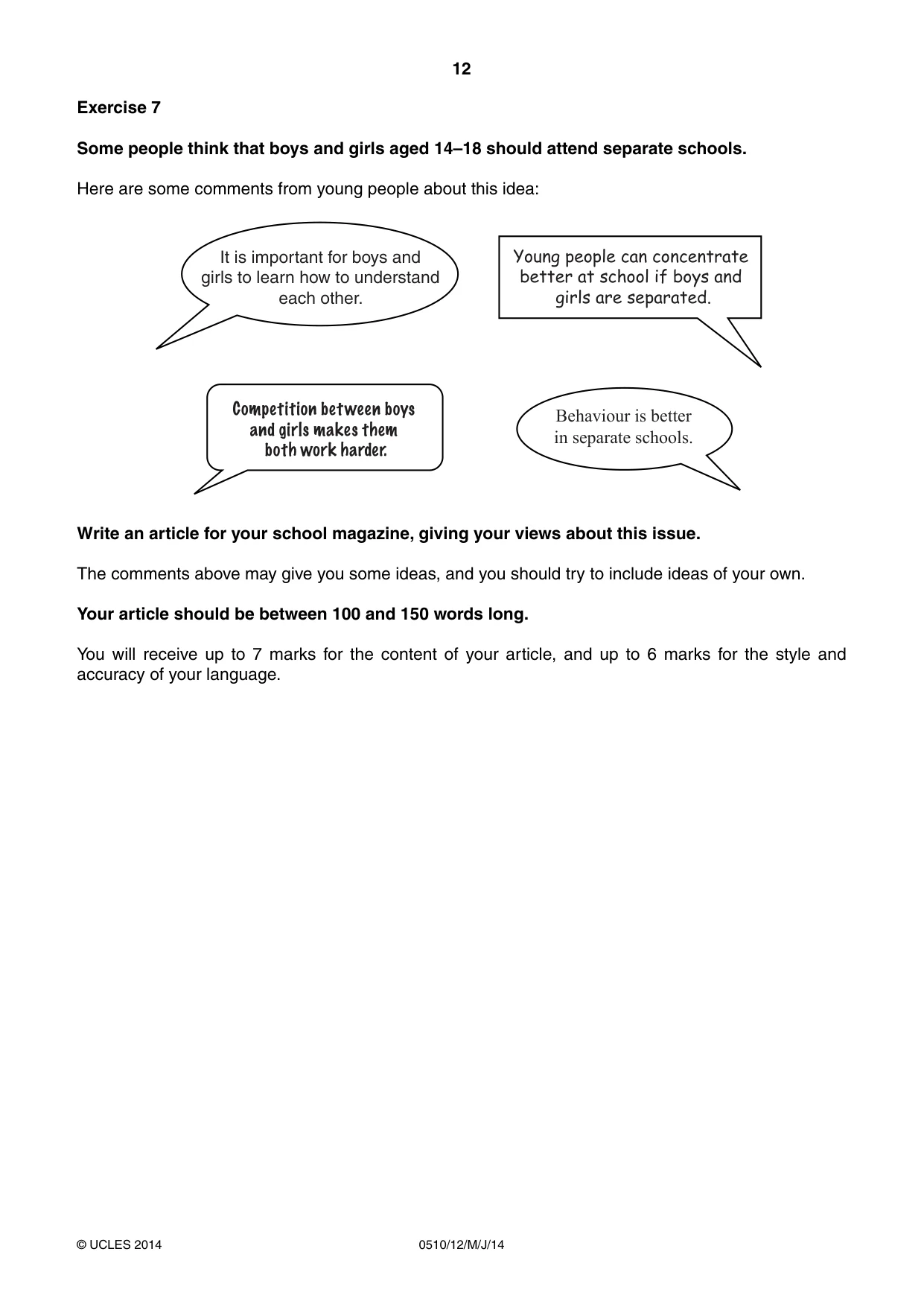 Cambridge IGCSE English - Second Language (oral endorsement) 0510 2014 May/June Paper 1 · Variant 2 question paper, page 12 of 16