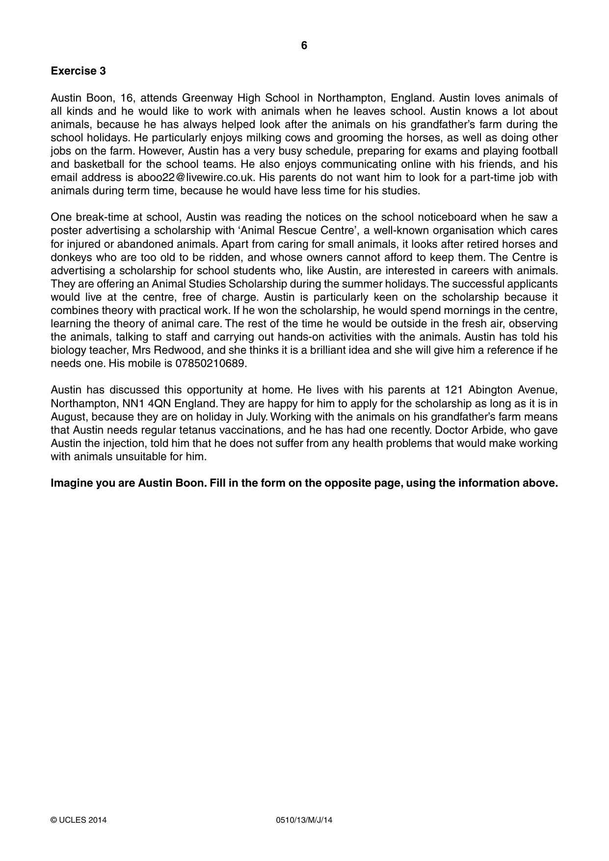 Cambridge IGCSE English - Second Language (oral endorsement) 0510 2014 May/June Paper 1 · Variant 3 question paper, page 6 of 16