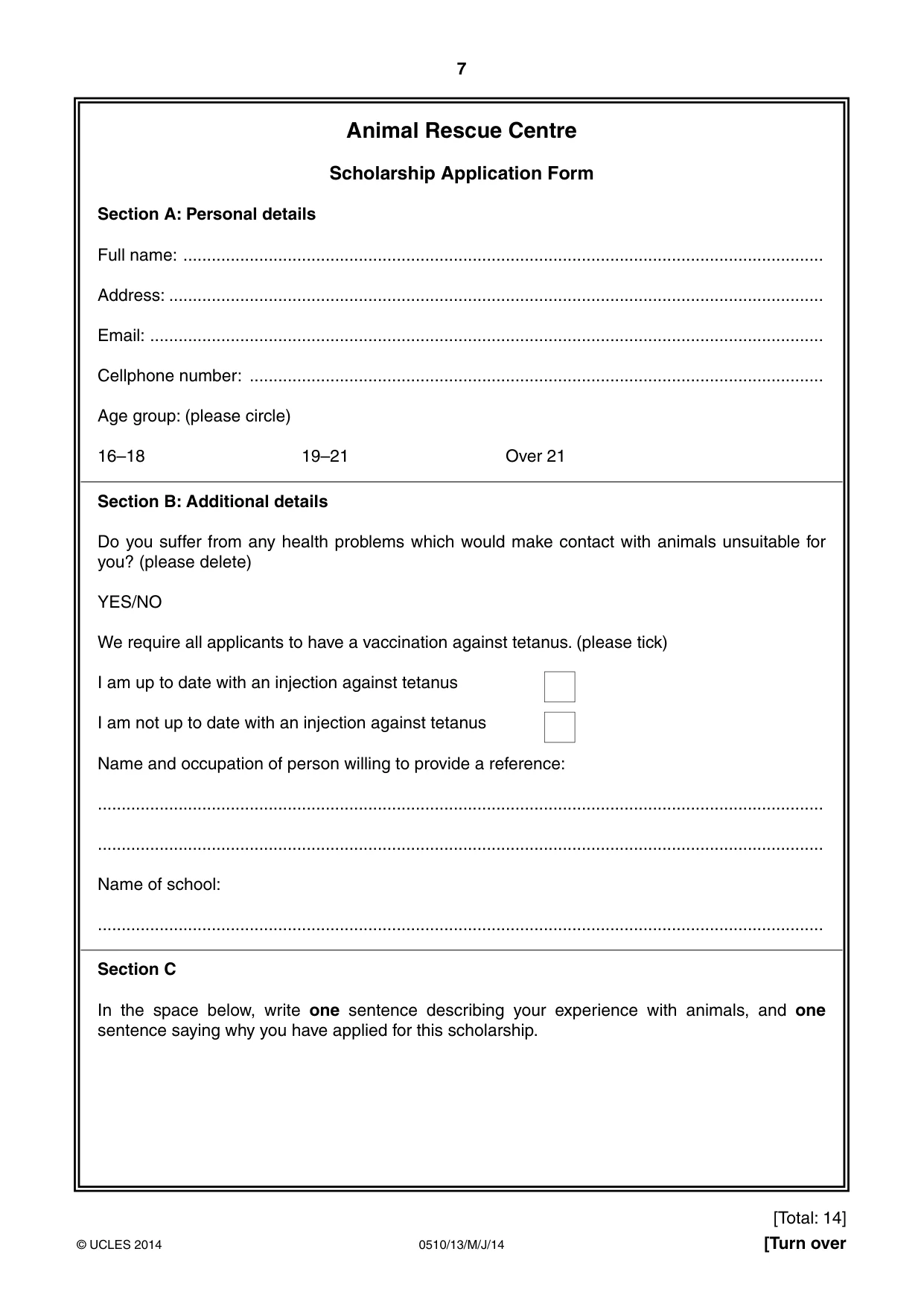 Cambridge IGCSE English - Second Language (oral endorsement) 0510 2014 May/June Paper 1 · Variant 3 question paper, page 7 of 16
