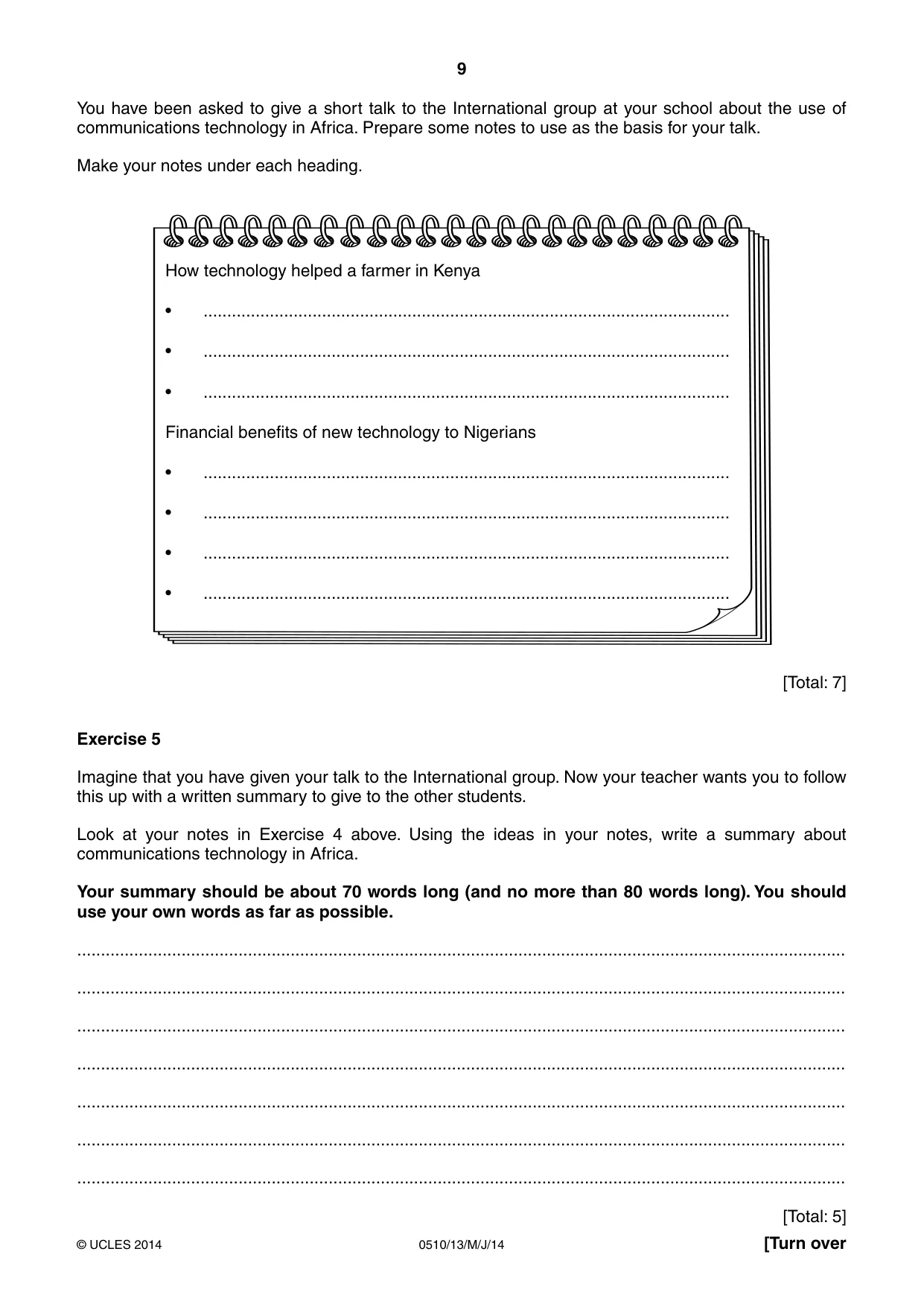 Cambridge IGCSE English - Second Language (oral endorsement) 0510 2014 May/June Paper 1 · Variant 3 question paper, page 9 of 16