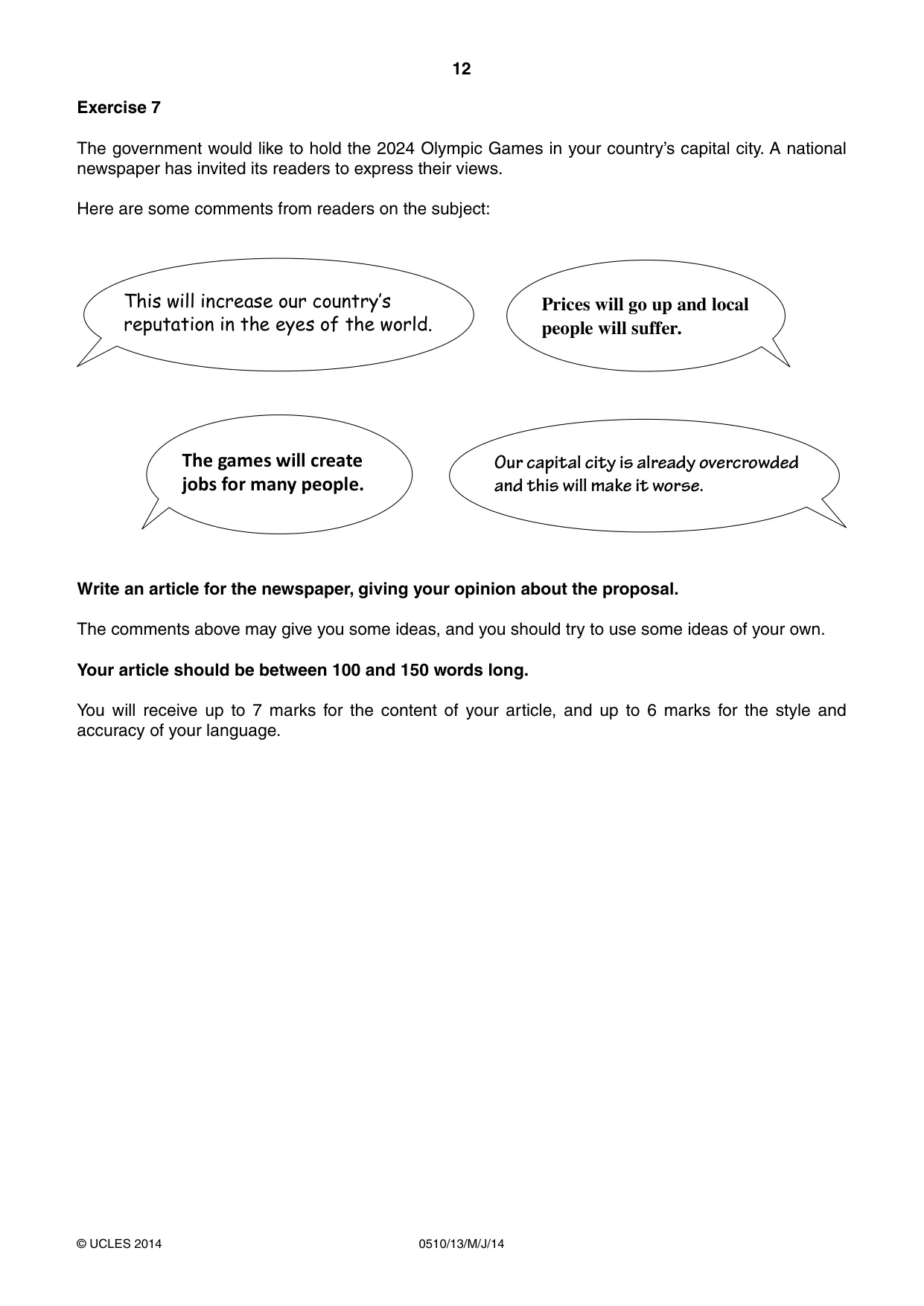 Cambridge IGCSE English - Second Language (oral endorsement) 0510 2014 May/June Paper 1 · Variant 3 question paper, page 12 of 16